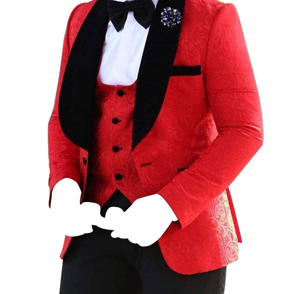Men's Groomsmen Shawl Lapel Embossed Fabric Wedding Suit Set (Jacket + Vest + Pants + Bowtie) - Perfect for Weddings, Proms & Formal Events