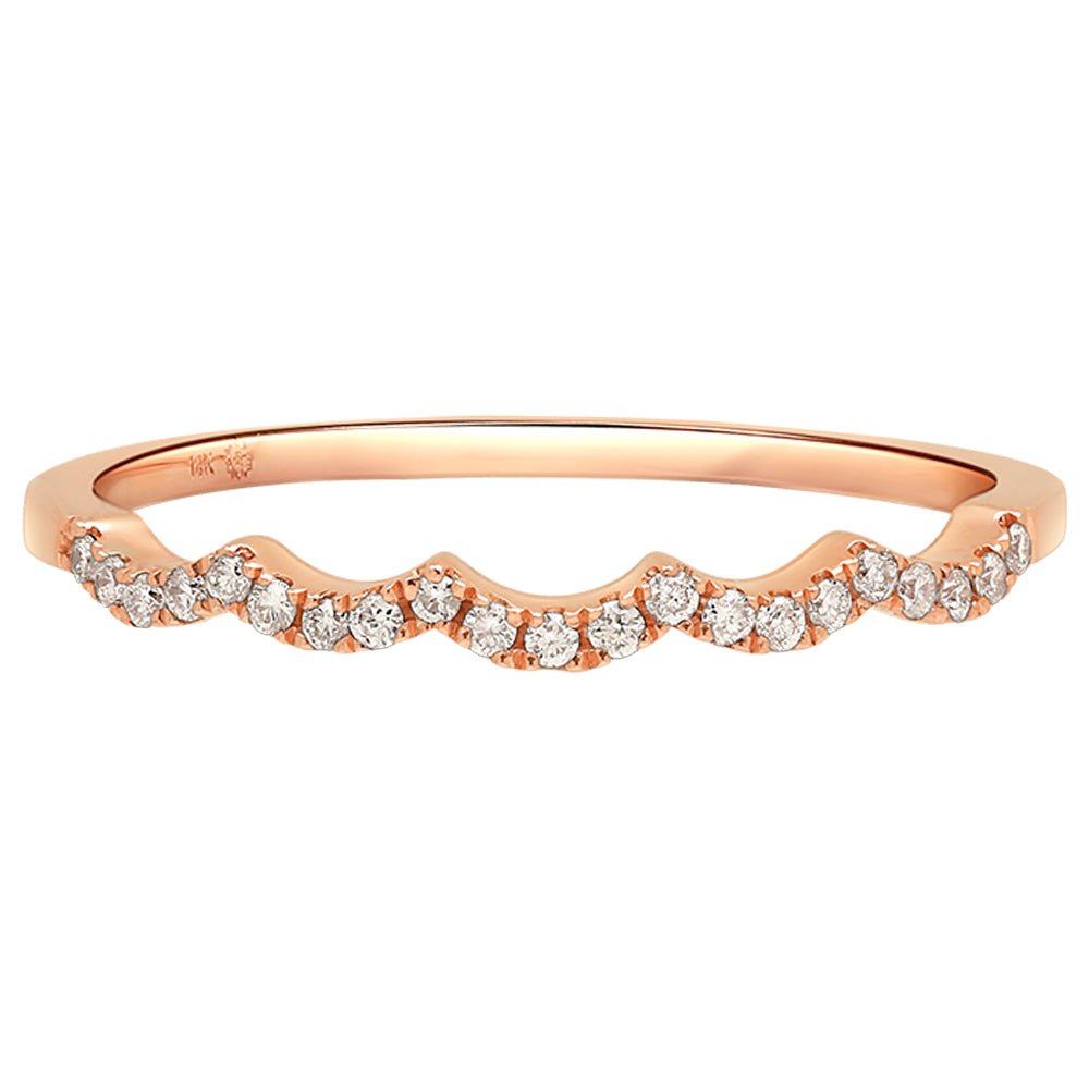 14K Rose Gold Diamond Scallop Eternity Band Ring for Women - Wedding, Anniversary, Engagement, Valentine's Day Gift - Stackable Bridal Jewelry for Special Occasions