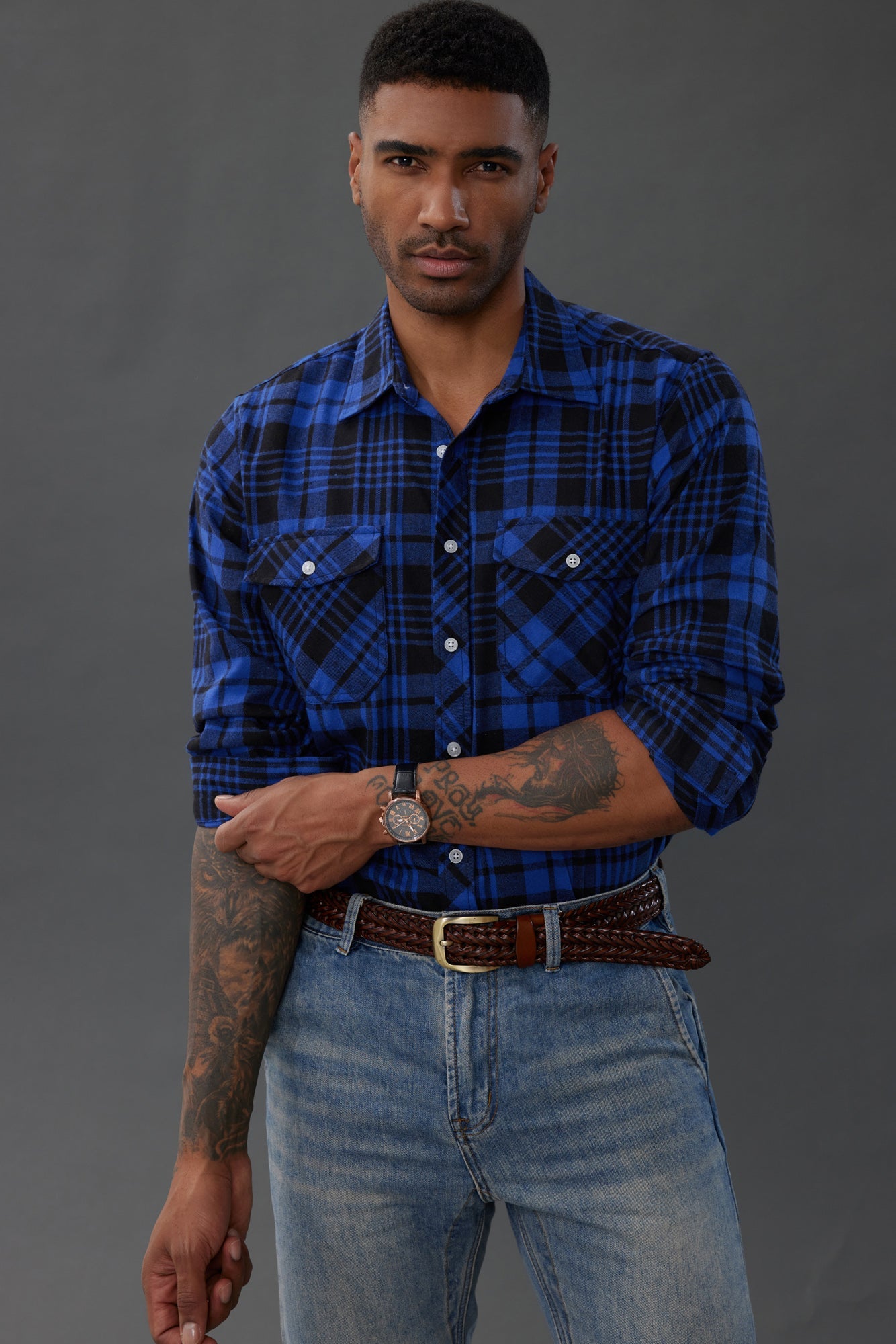 PJ Paul Jones Men's Flannel Button Down Shirt - Plaid Casual Long Sleeve Regular Fit Shirt for Work, Outdoor & Fall Fashion