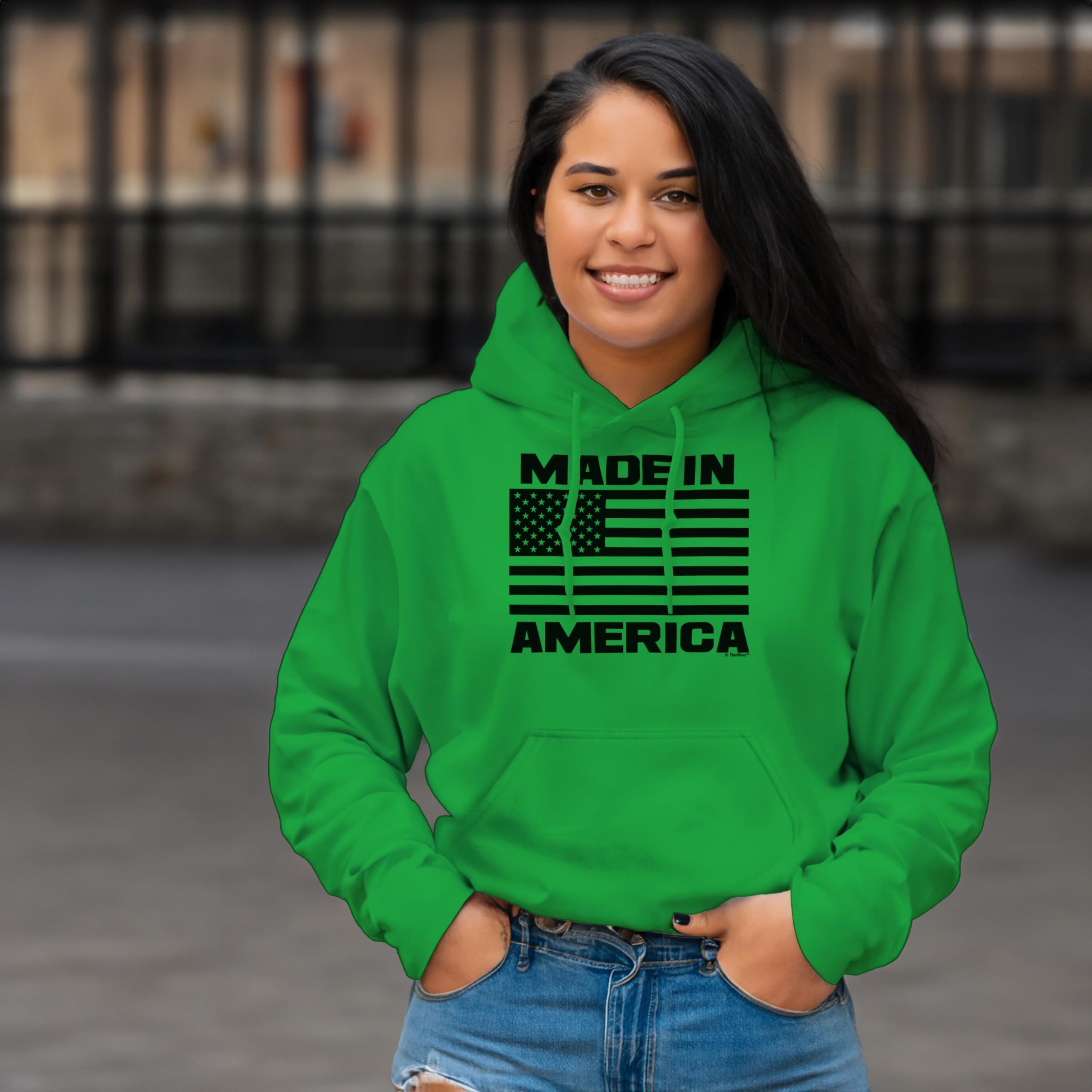 American Made US Flag Long Sleeve Hoodie with Front Pocket - Patriotic Pullover Sweatshirt for Men & Women | Perfect for 4th of July, Veterans Day & Outdoor Activities
