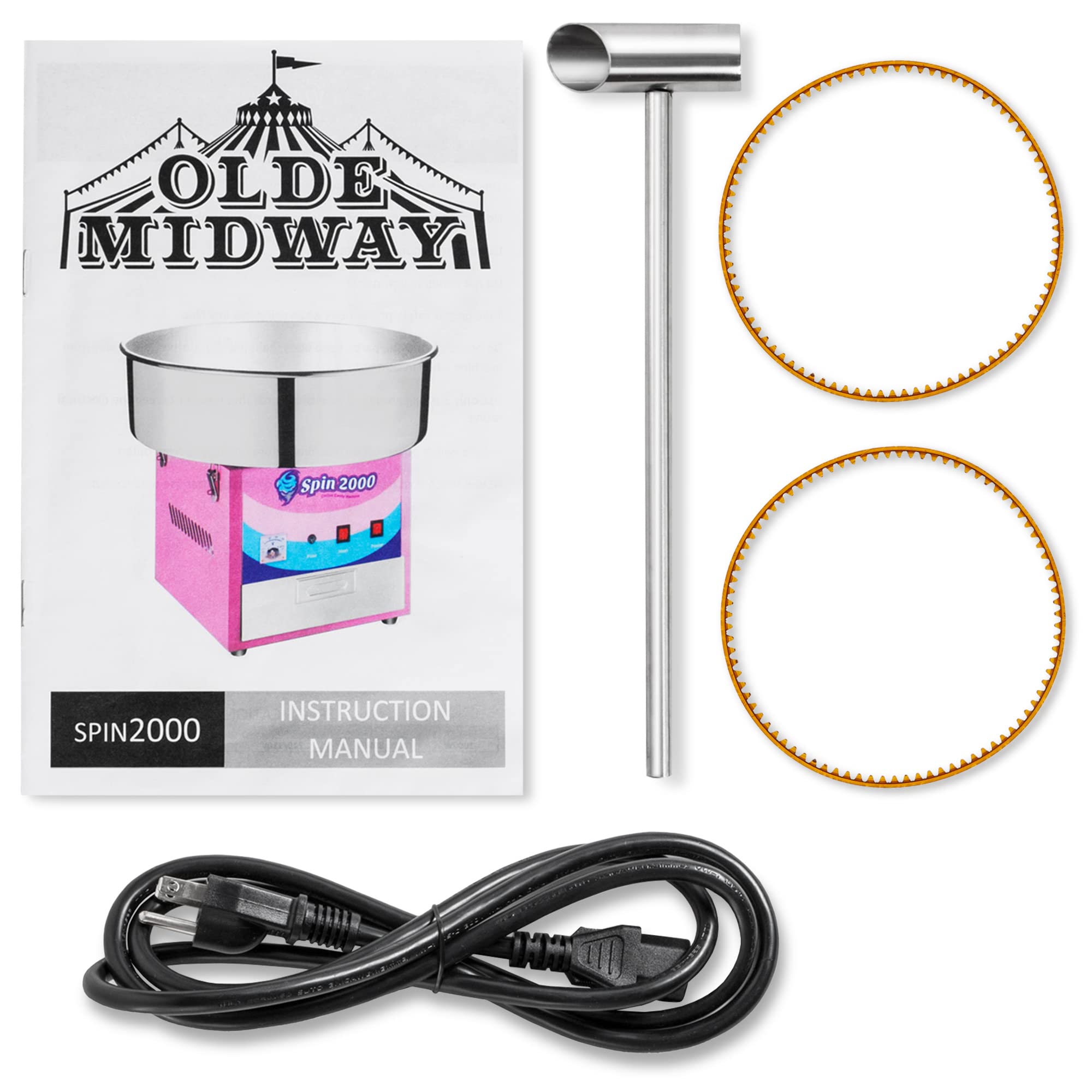 Olde Midway Commercial Cotton Candy Machine Cart - Electric Candy Floss Maker SPIN 2000 for Parties, Carnivals & Events | Professional-Grade Cotton Candy Maker for Fairs, Birthday Celebrations & Concessions