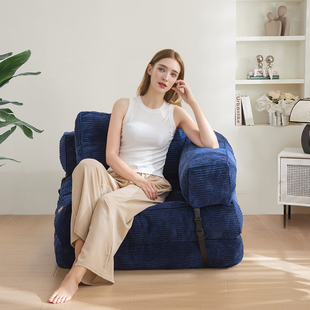MAXYOYO L-Shaped Convertible Sofa Bed - Foldable Sleeper Sofa with Armrest in Navy Blue | Space-Saving Furniture for Small Apartments, Guest Rooms & Home Offices