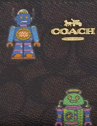 Coach Cosmic Robot Print Signature Canvas Long Zip Around Wallet - Stylish & Functional for Everyday Use, Travel, and Gifts
