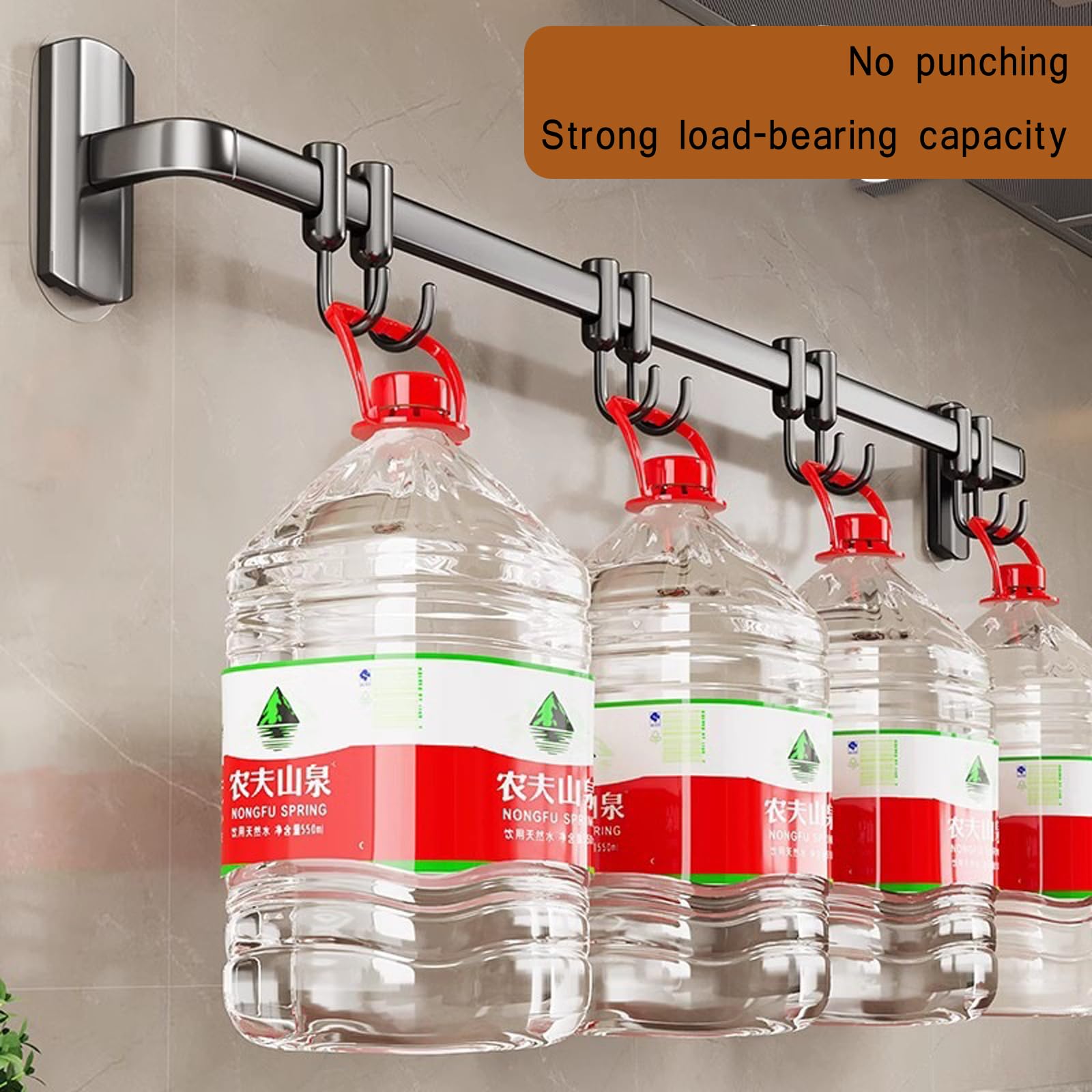 Stainless Steel Kitchen Rail with Hooks - 45cm Wall Mounted Utensil Holder Organizer for Spoons, Ladles & Cooking Tools - Perfect for Small Kitchen Space Saving & Organization (Black)