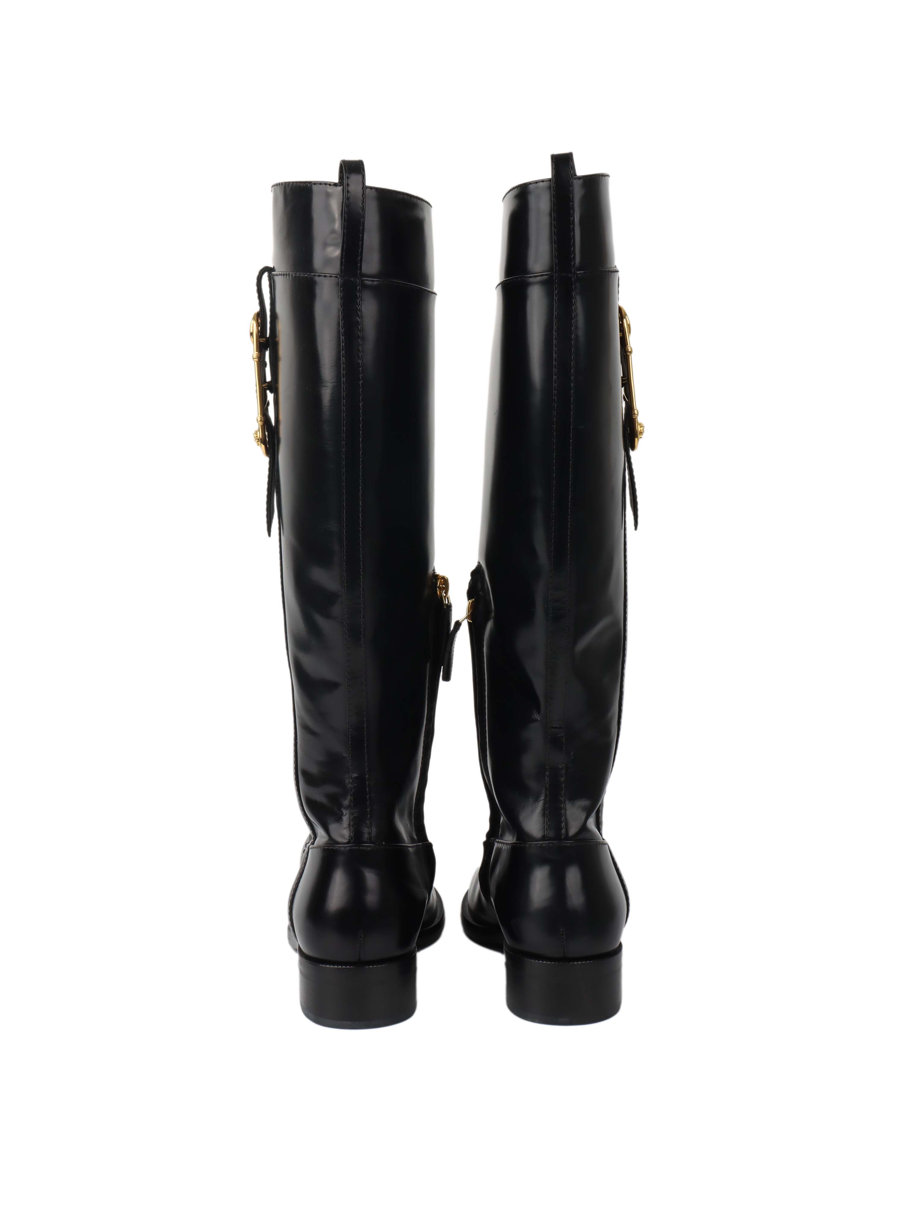 Versace Black Leather Riding Boots for Women - Stylish Equestrian & Fashion Boots for Horseback Riding & Everyday Wear