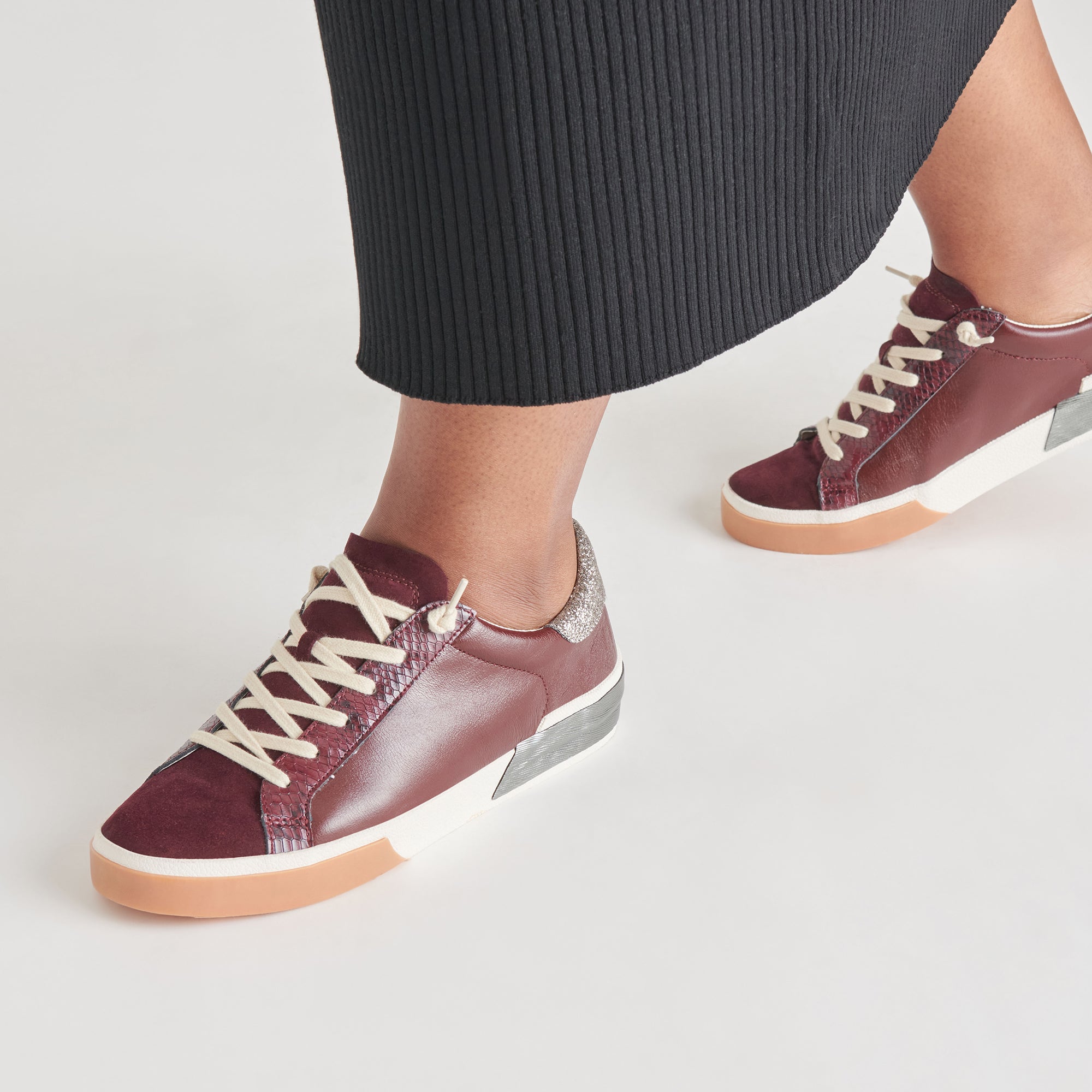 ZINA Women's Burgundy Crinkle Patent Leather Sneakers - Comfortable & Stylish Casual Shoes for Walking, Work & Everyday Wear