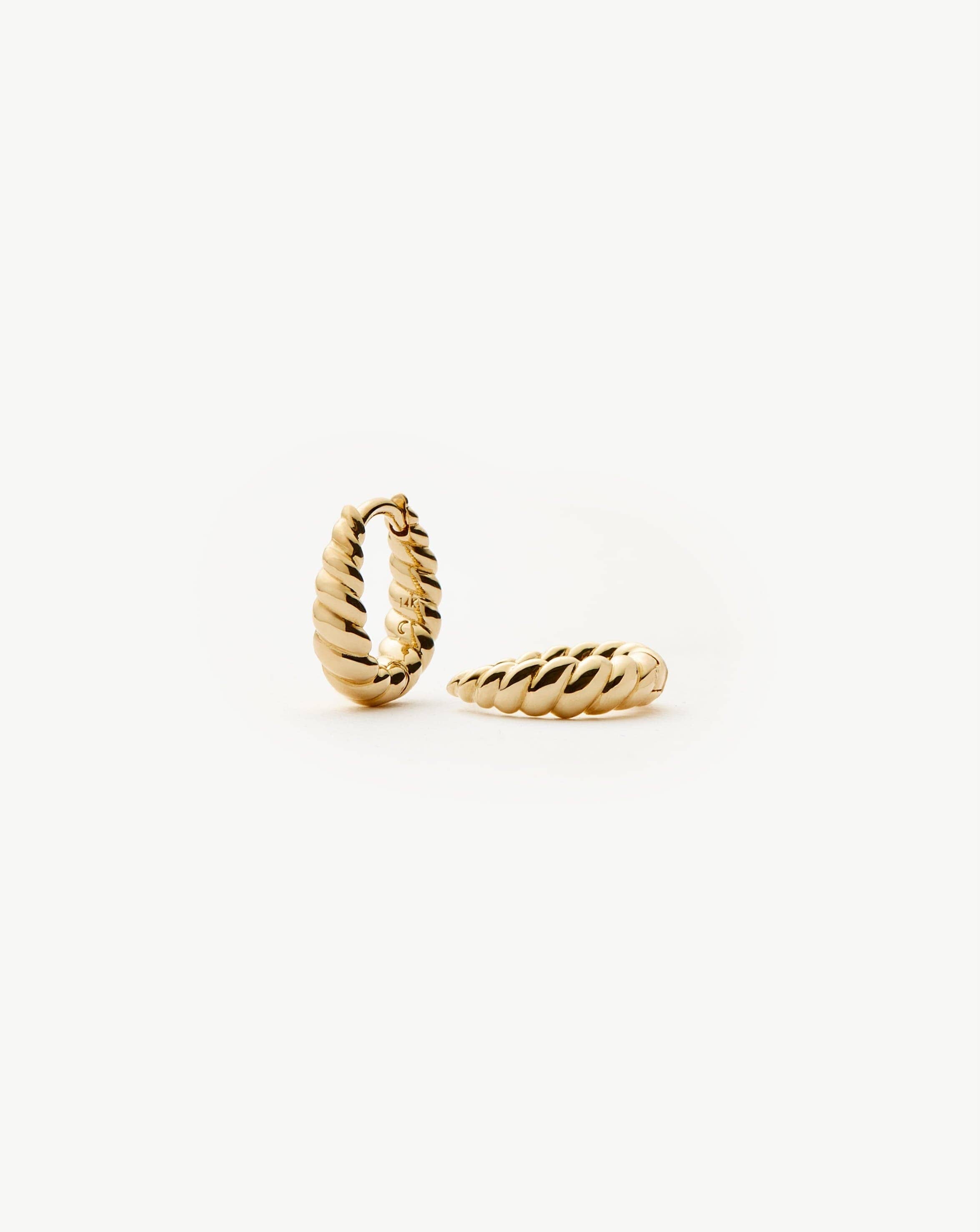 14k Solid Gold Huggie Hoop Earrings for Women - Minimalist Twisted Hoops for Everyday Wear, Gifts, and Special Occasions