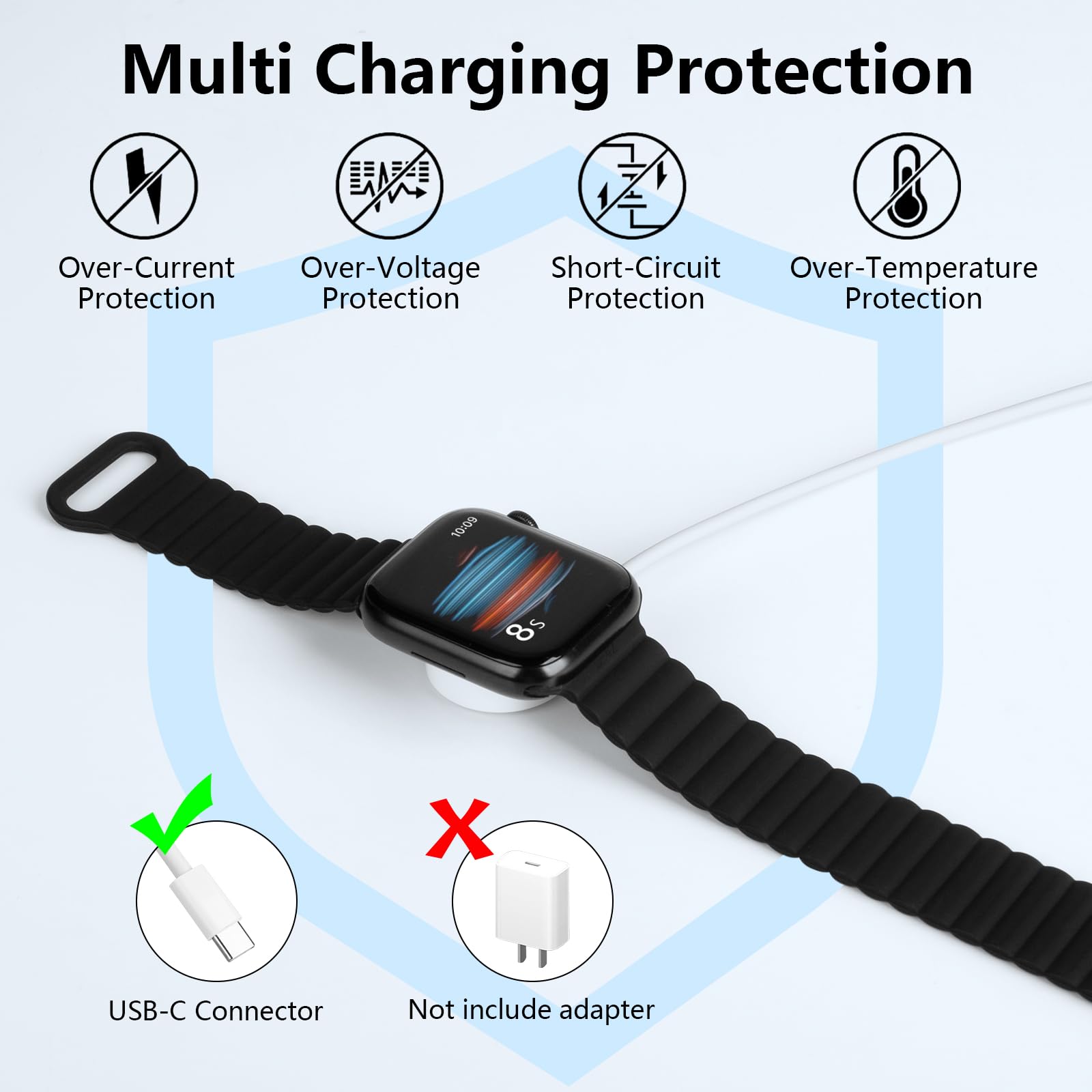 Premium Magnetic USB-C Apple Watch Charger Cable - Fast Charging for Apple Watch Series 9/8/7/Ultra/SE/6/5/4/3/2/1 - 4.9ft/1.5M Upgraded iWatch Charger - Perfect for Travel, Office & Nightstand Charging