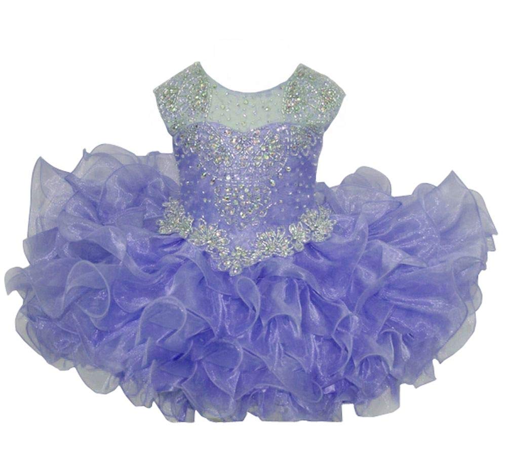 HuaiLian Baby Girls Sheer Neck Crystal Infant Mini Cupcake Pageant Skirt Dresses - Perfect for Birthday Parties, Photo Shoots & Special Occasions