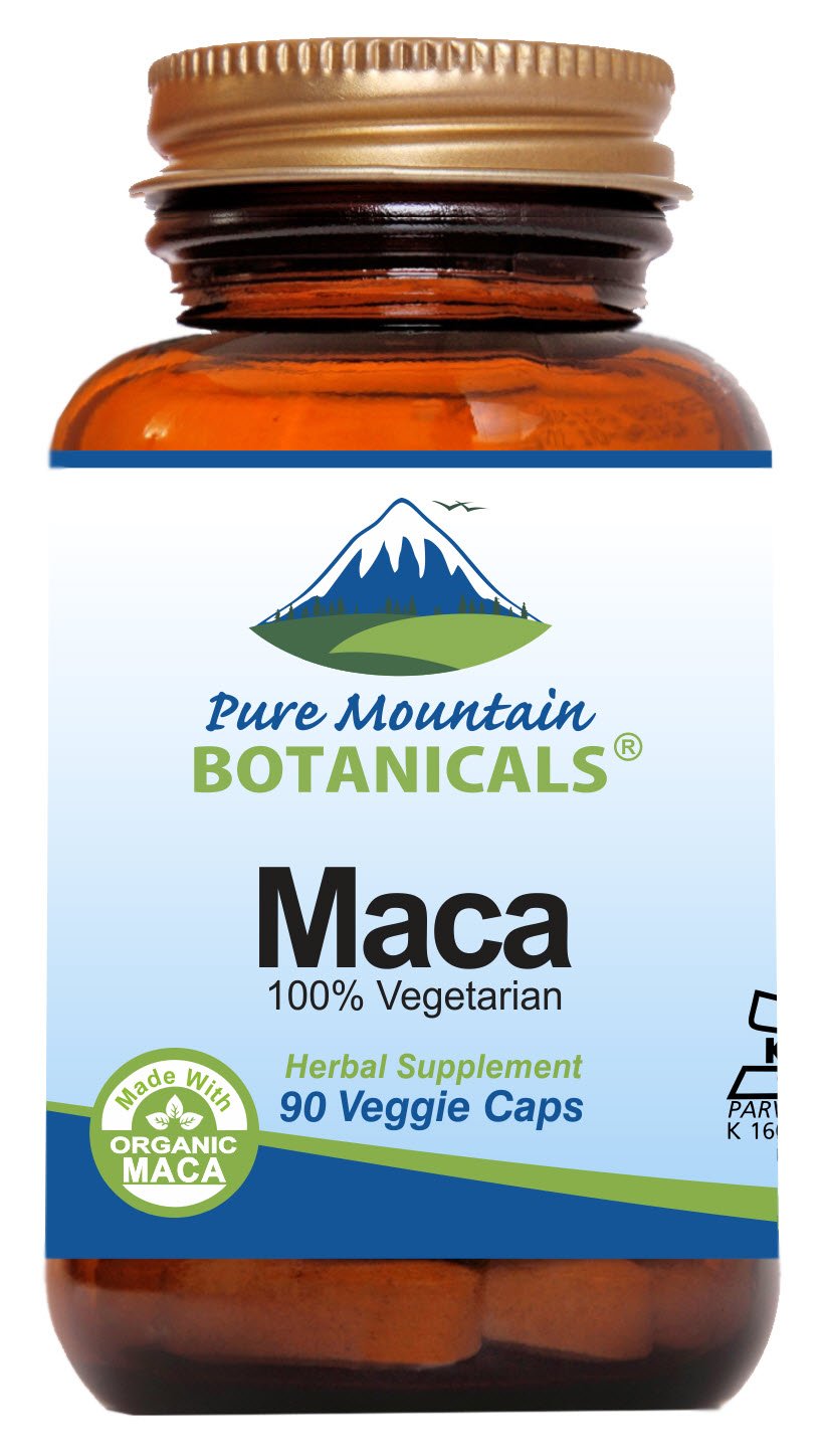 Pure Mountain Botanicals Organic Maca Root Capsules 1000mg - Vegan, Kosher, Non-GMO, Raw & Gelatinized Maca Supplement for Energy, Hormone Balance & Stress Relief - Perfect for Smoothies, Workouts & Daily Wellness