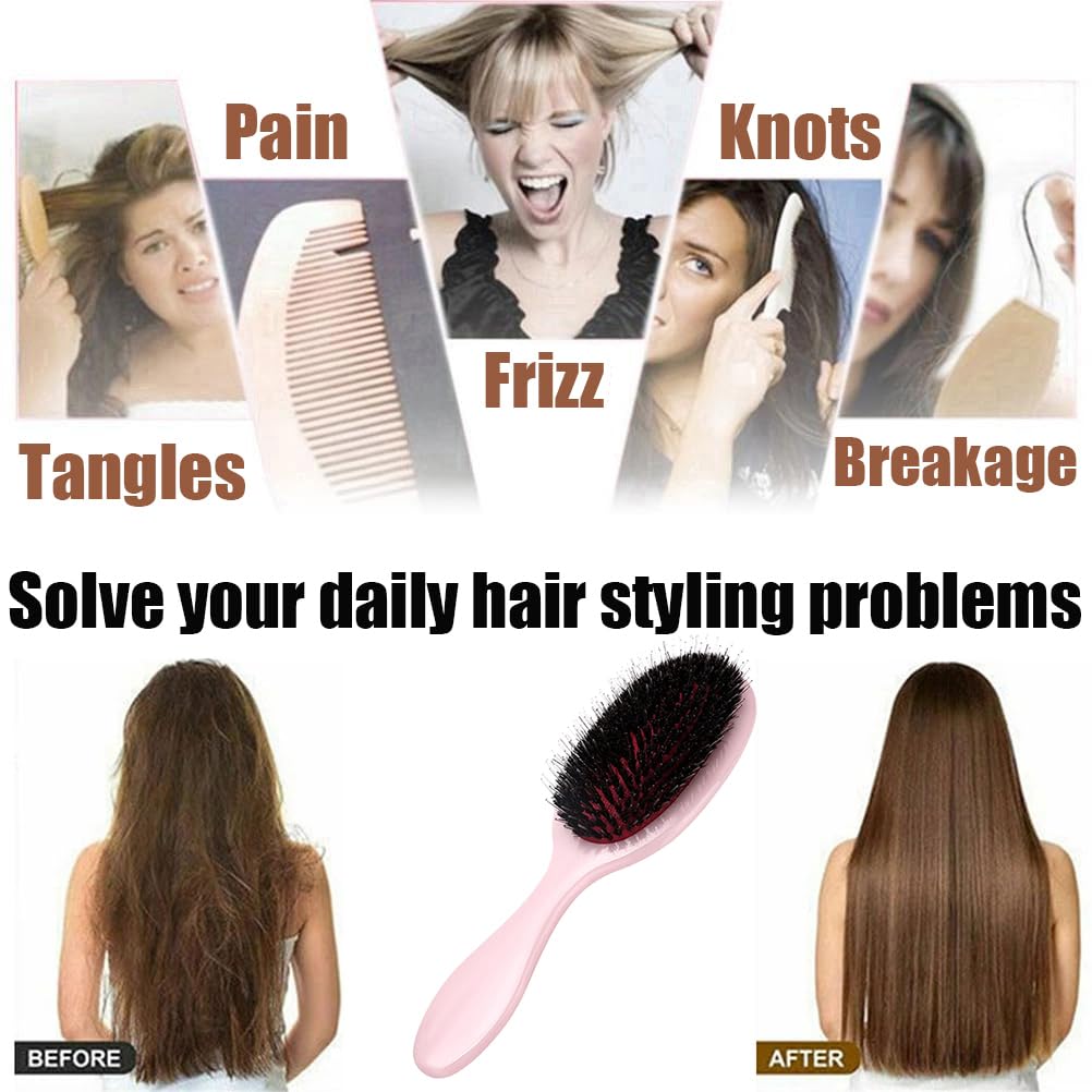 Boar Bristle Hair Brush for Curly, Fine & Straight Hair - Anti-Frizz Detangling Brush for Women & Men - Reduces Hair Breakage & Pulling - Perfect for Daily Styling & Salon Use