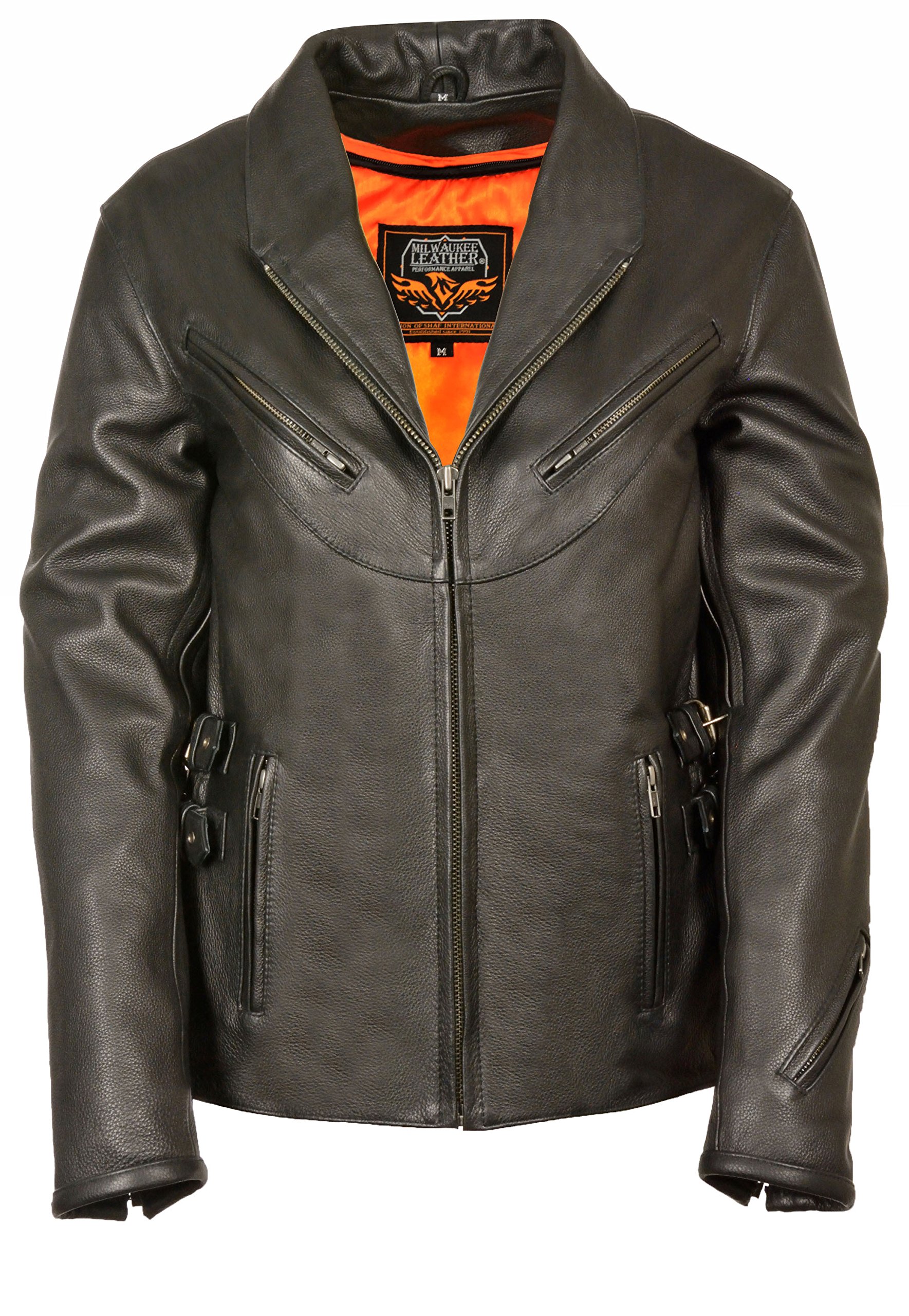 Women's Black Leather Side Buckle Vented Jacket - Stylish Motorcycle Biker Jacket for Riding & Outdoor Fashion