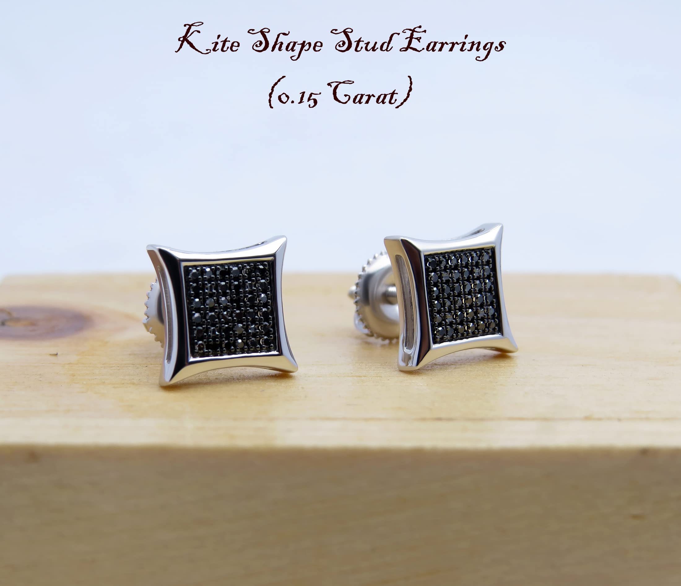 Dazzlingrock Collection 0.15 Carat (ctw) Black Round Diamond Stud Earrings - Micro Pave Kite Shape for Women, Perfect for Parties, Weddings & Special Occasions