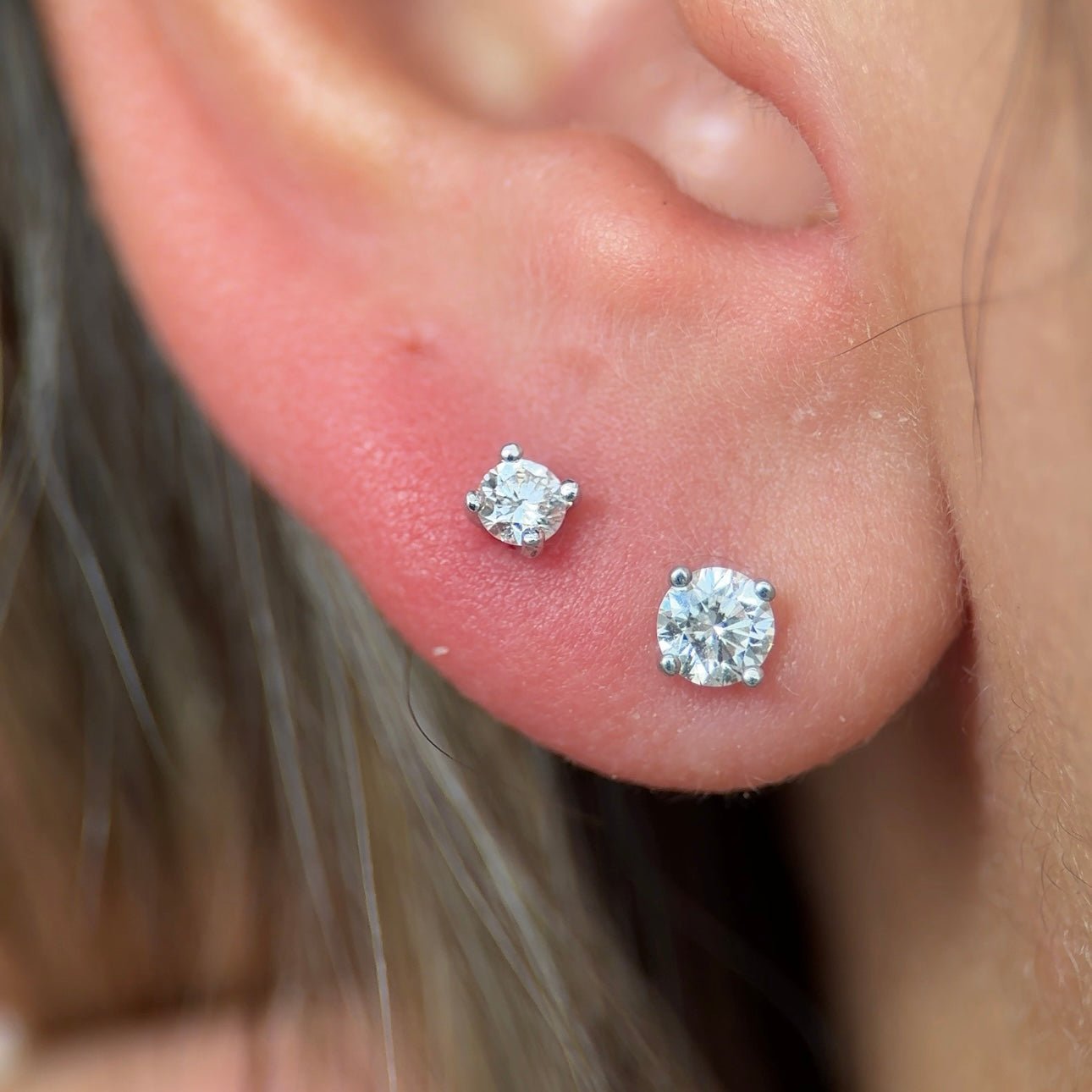 14K White Gold Diamond Threaded Flat Back Stud Earrings for Women - Perfect for Everyday Wear, Parties & Special Occasions