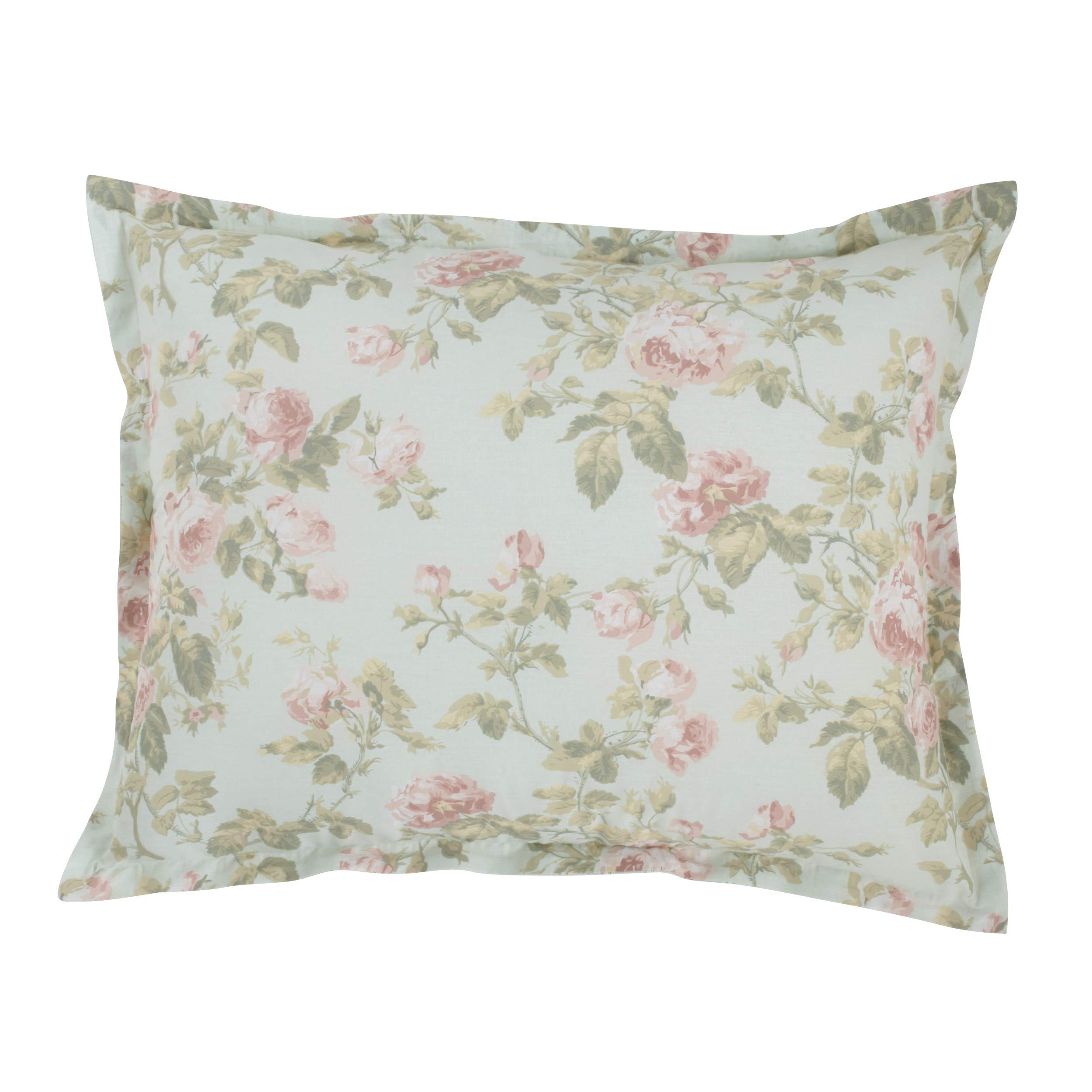 Laura Ashley Home - Queen Comforter Set, Reversible 100% Cotton Bedding, Includes Matching Shams with Bonus Euro Shams & Throw Pillows (Madelynn Pastel Blue, Queen) - Luxury Bedroom Decor for Master Suite, Guest Room & Cozy Home Styling