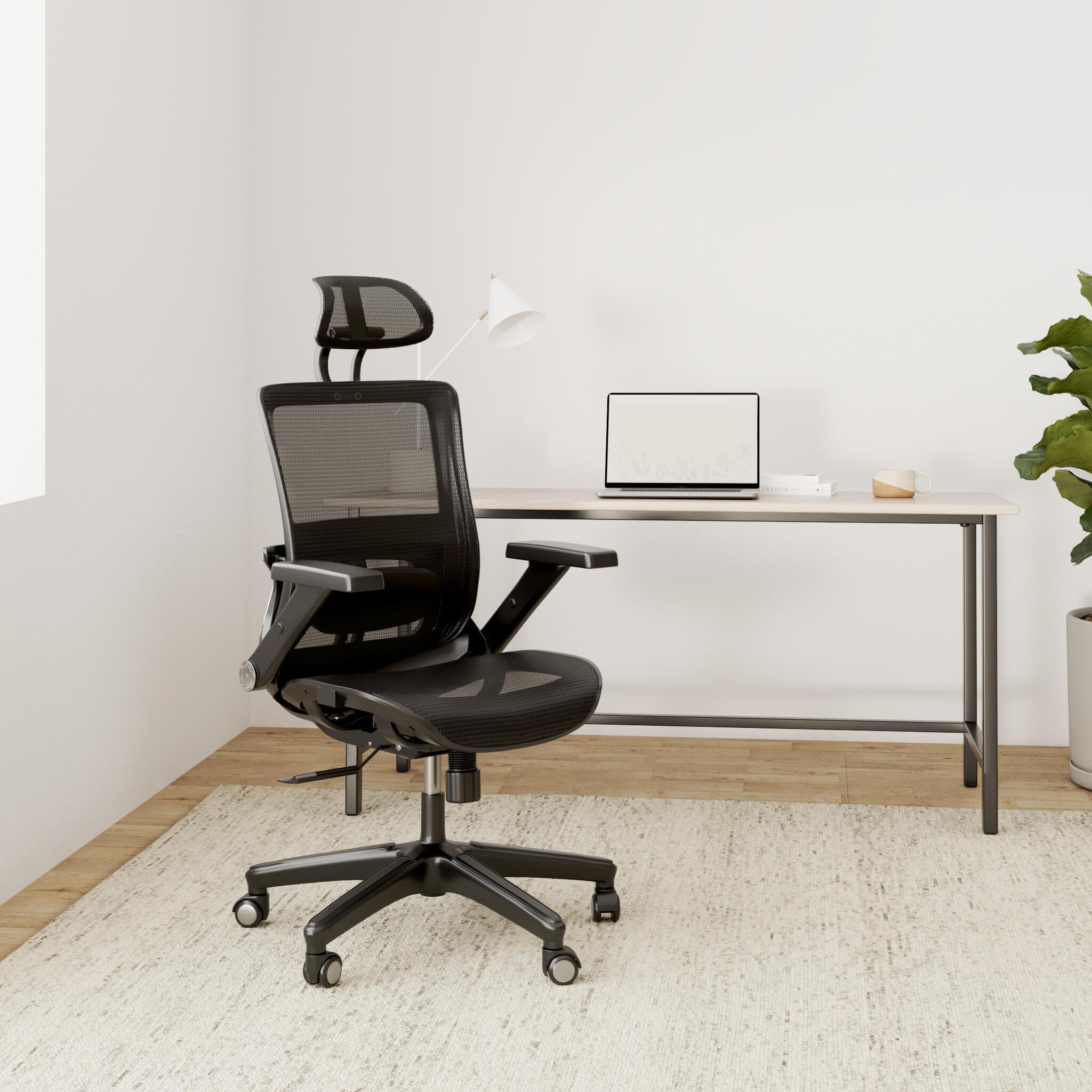 Ergonomic Mesh Office Chair with High Back, 3D Adjustable Armrests, Lumbar Support & Headrest - Black - Perfect for Home Office, Gaming & Computer Workstations