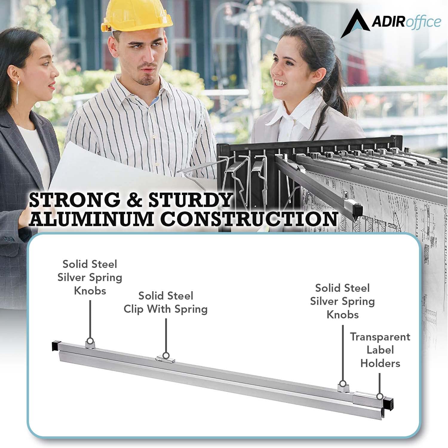42-Inch Adir Blueprint Clamp - Heavy Duty Blueprint Clips & Binding Strips for Architects, Engineers & Contractors | Perfect for Organizing Construction Plans, Posters, Maps & Large Documents (Pack of 6) | Ideal for Job Sites, Offices & Drafting Rooms