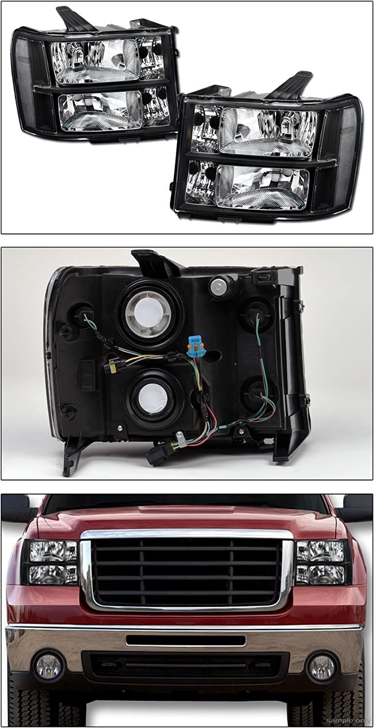 2007-2014 GMC Sierra 1500/2500HD/3500HD/Denali Replacement Headlights - OE Style Euro Black Crystal Clear Housing with Turn Signal & Parking Lights (Pair) | Durable LED Headlamps for Night Driving & Off-Road Use