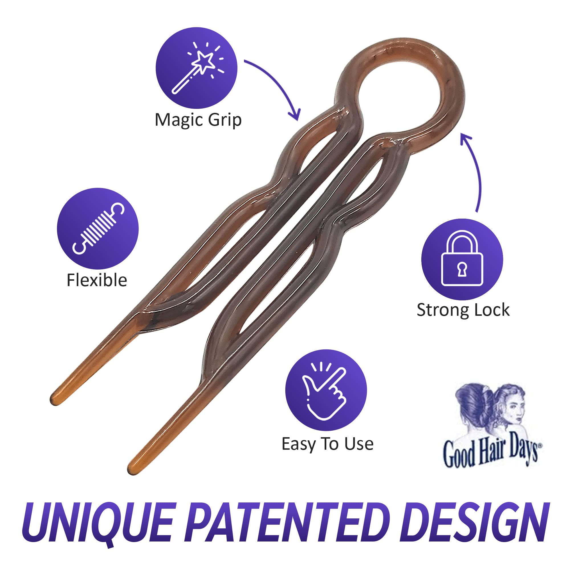 Magic Grip U-Shaped Plastic Hair Pins - Strong & Durable Hair Styling Accessories for Fine, Thick & Long Hair - Set of 20 Crystal Hairpins - Perfect for Updos, Braids, Buns & Everyday Hairstyles