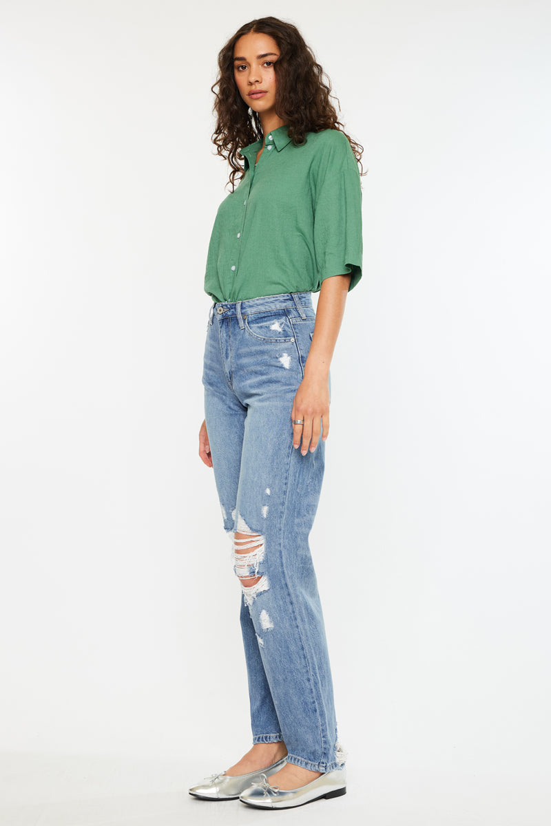 Wrene Ultra High Rise 90's Boyfriend Jeans for Women - Vintage Distressed Denim Pants with Stretch - Perfect for Casual Outfits, Street Style & Retro Fashion