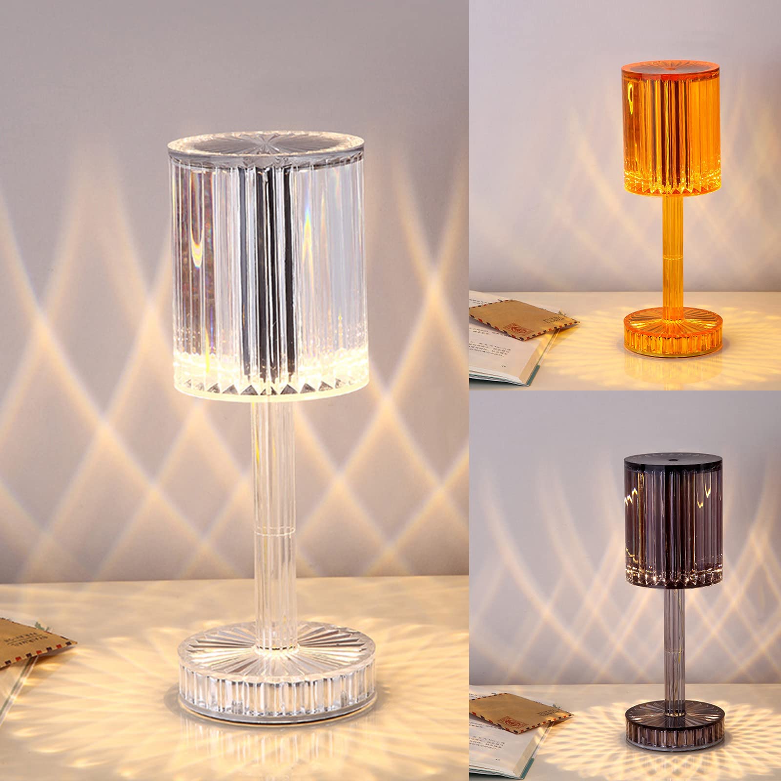 Touch Control Crystal Table Lamp with USB Port - 3-Way Dimmable Bedside Nightstand Lamp - Clear Acrylic Romantic Atmosphere Lamp for Bedroom, Hotel & Restaurant Decor - Perfect for Reading, Relaxation and Ambient Lighting
