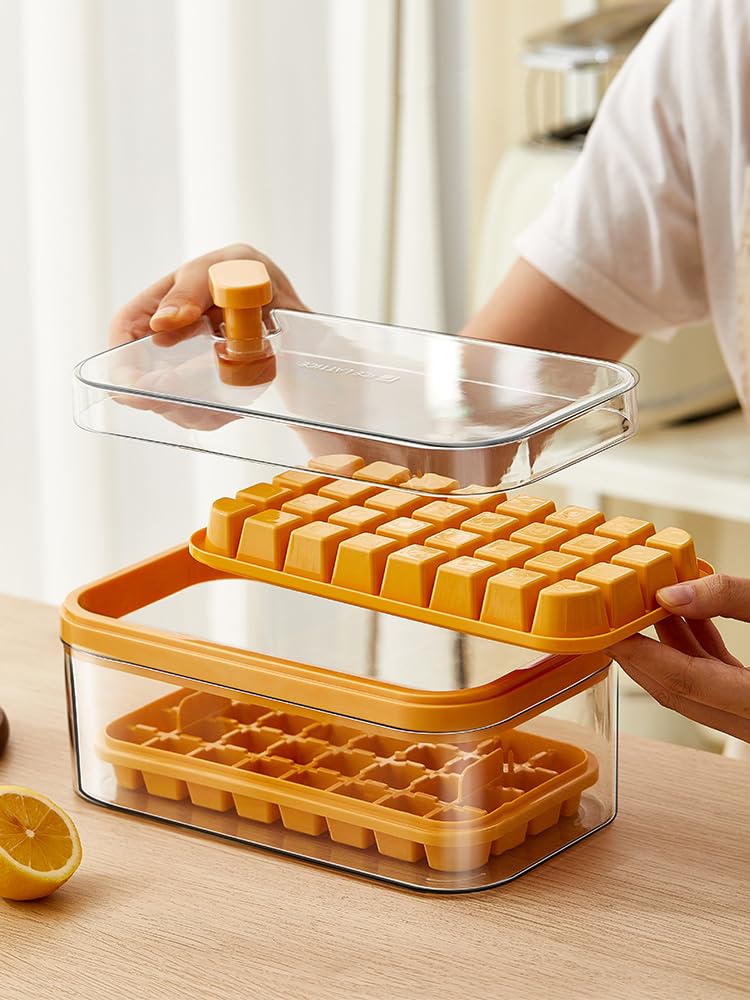 2 Pack Purple Ice Cube Tray Set with Lid & Storage Bin - 64 Ice Cube Molds for Perfect Cocktails, Smoothies & Party Drinks - BPA Free Freezer Tray for Home, Bar & Office Use