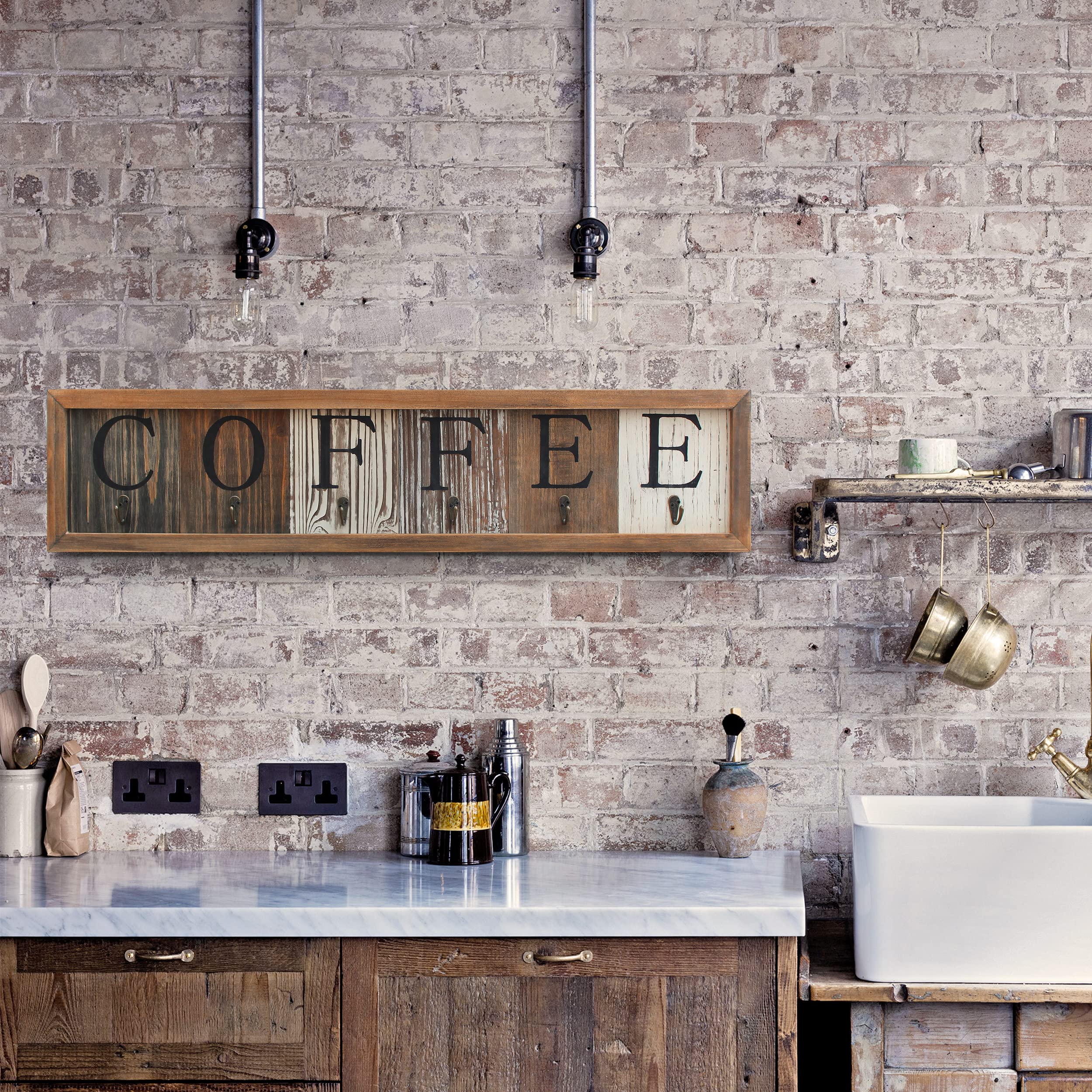 Premium Solid Wood Coffee Mug Holder with 6 Cup Hooks - 31.5