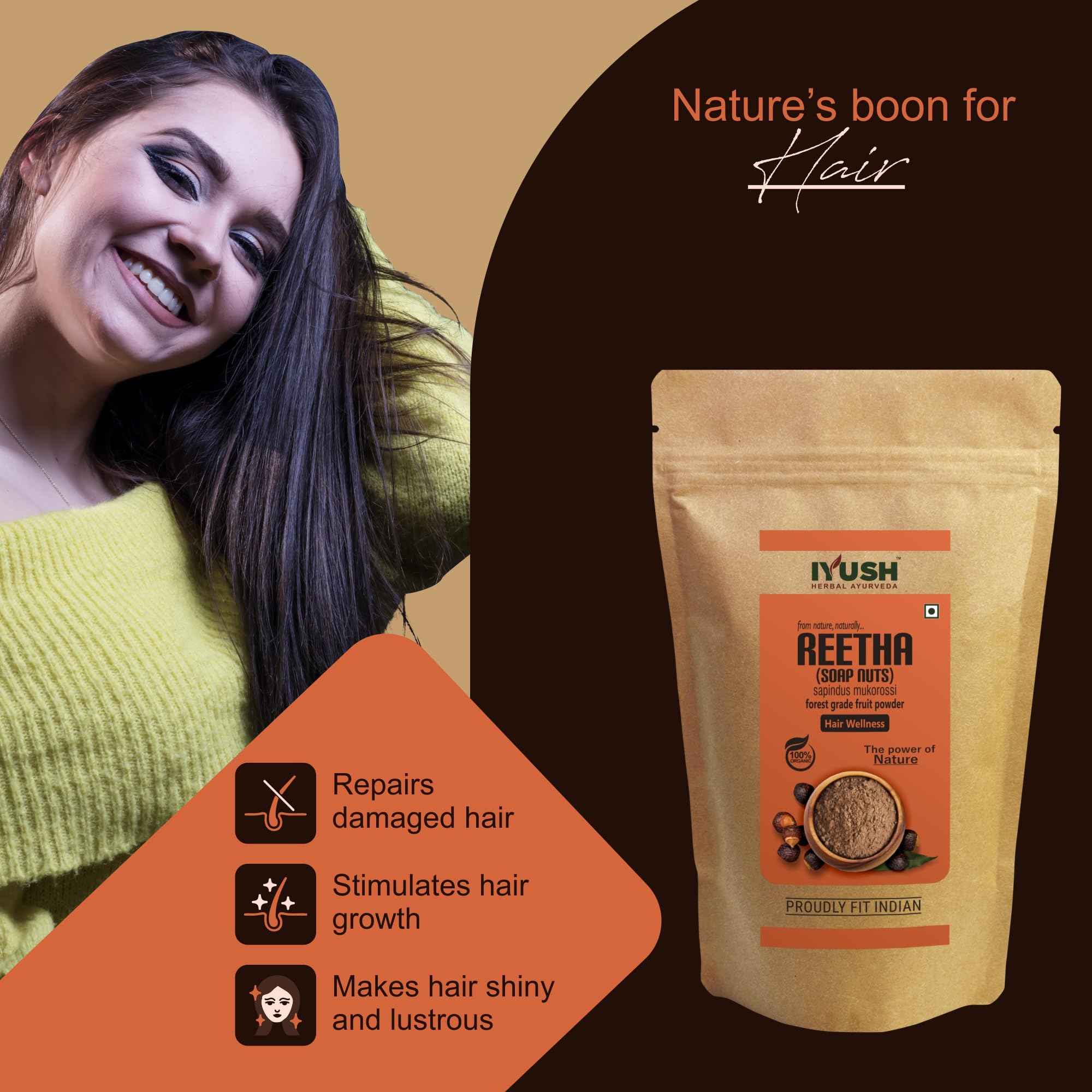 Organic IYUSH Ayurvedic Reetha Powder for Hair Growth & Scalp Care - 400g | Natural Soapnut Powder for Hair Wash | Herbal Shampoo Alternative | Promotes Thicker, Stronger Hair | Perfect for DIY Hair Masks, Scalp Treatments & Natural Cleansing Routines