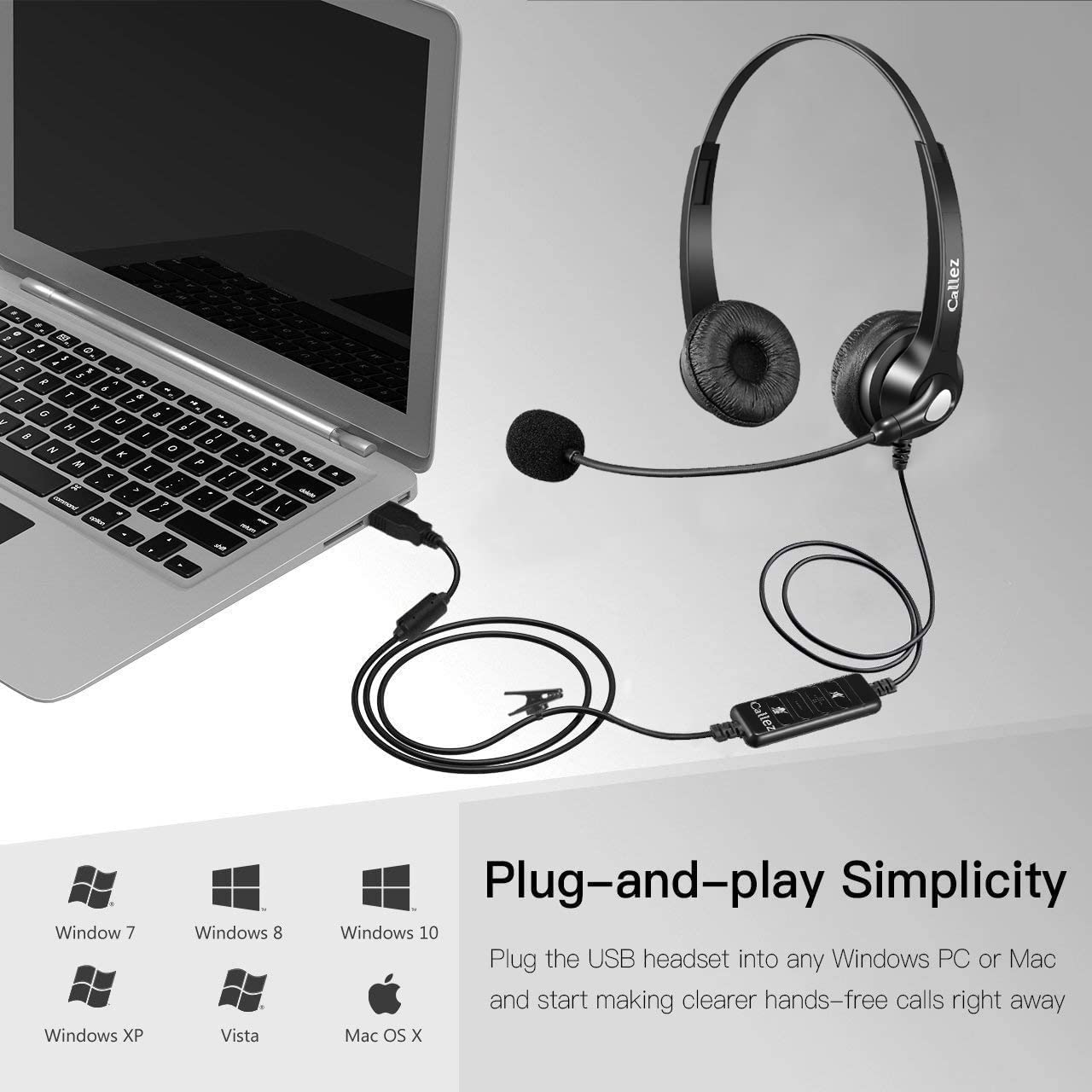 Noise Cancelling USB Headset with Microphone - Stereo PC Headphones for Business Calls, Skype, Zoom, Call Centers | Clear Audio, Lightweight & Comfortable Design | Perfect for Remote Work, Online Meetings & Office Use