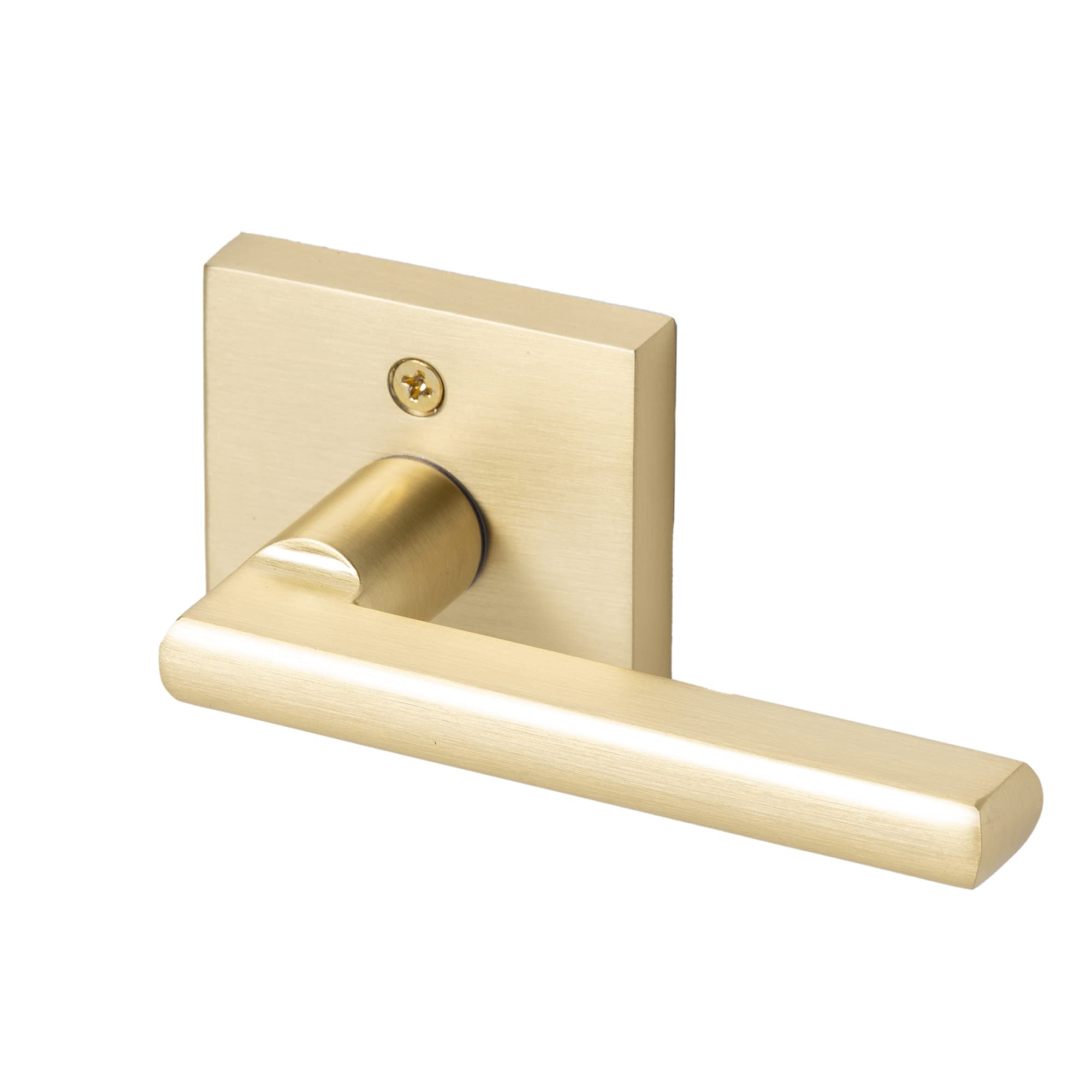 Linkaa Satin Brass Square Dummy Door Handles - Gold Lever Interior for Closet & French Doors (2 Handles, 1 Pack) - Perfect for Bedroom, Bathroom & Cabinet Doors