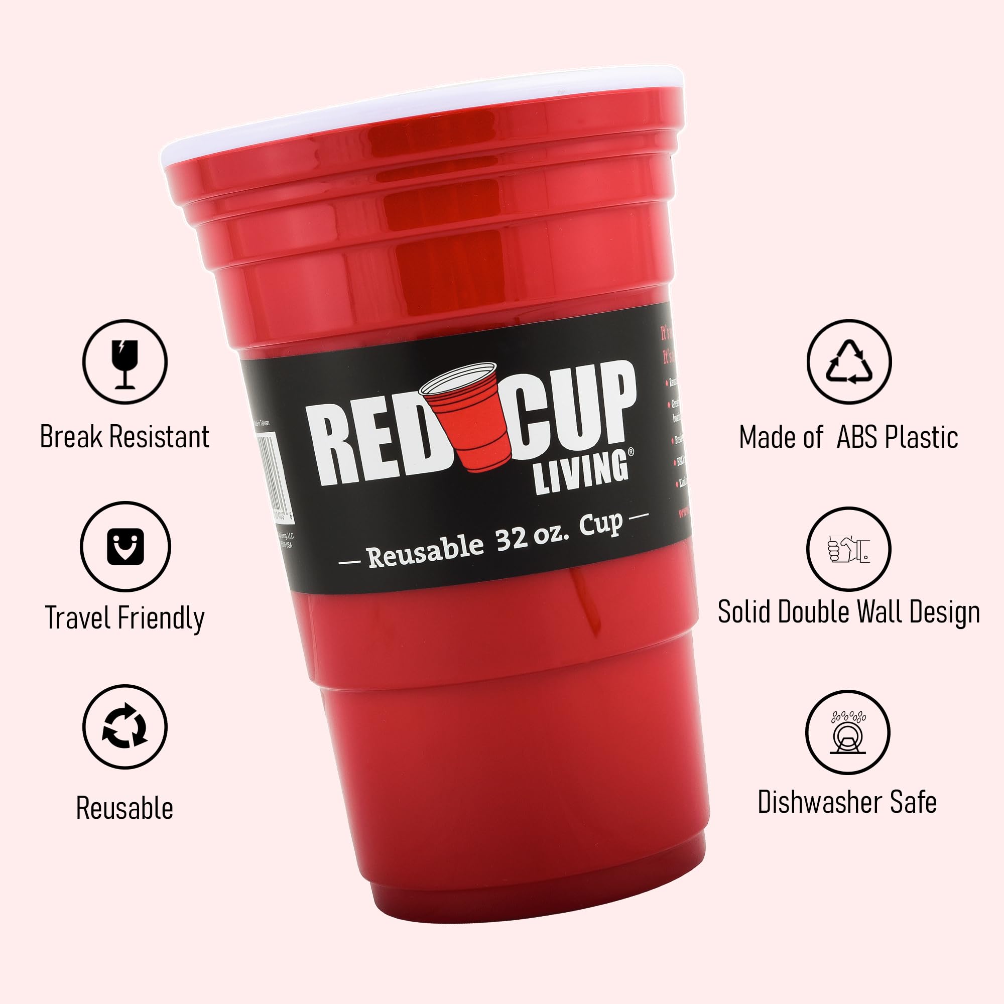 Red Cup Living Reusable Beverage Cup - 32oz Insulated Travel Mug with Lid & Straw - BPA-Free Plastic Tumbler for Coffee, Tea, Smoothies - Perfect for Camping, Office, Gym & Outdoor Activities