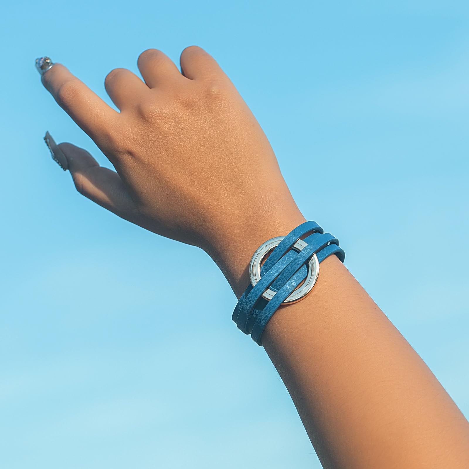 Stylish Boho Braided Leather Wrap Bracelet with Magnetic Clasp - Stackable Layered Cuff Bracelet for Women | Perfect for Casual Wear, Festivals & Layered Jewelry Looks