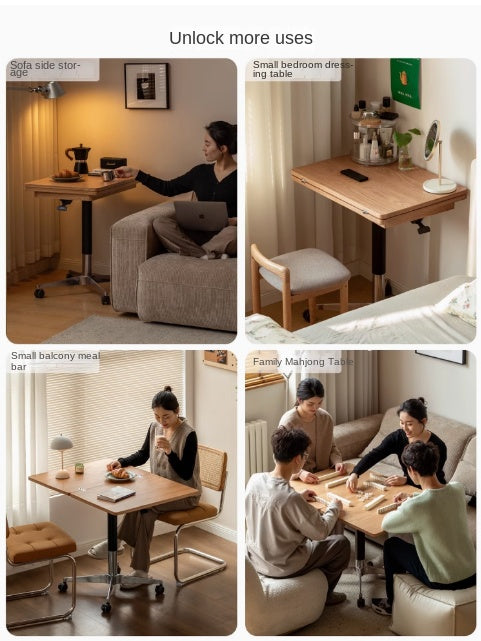 Solid Oak Wood Lift-Top Modern Coffee Table - Adjustable Height for Living Room, Home Office, and Small Spaces