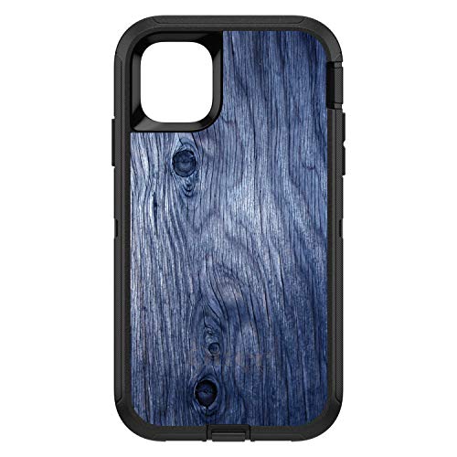 Dark Blue Weathered Wood Grain Print On Black Case