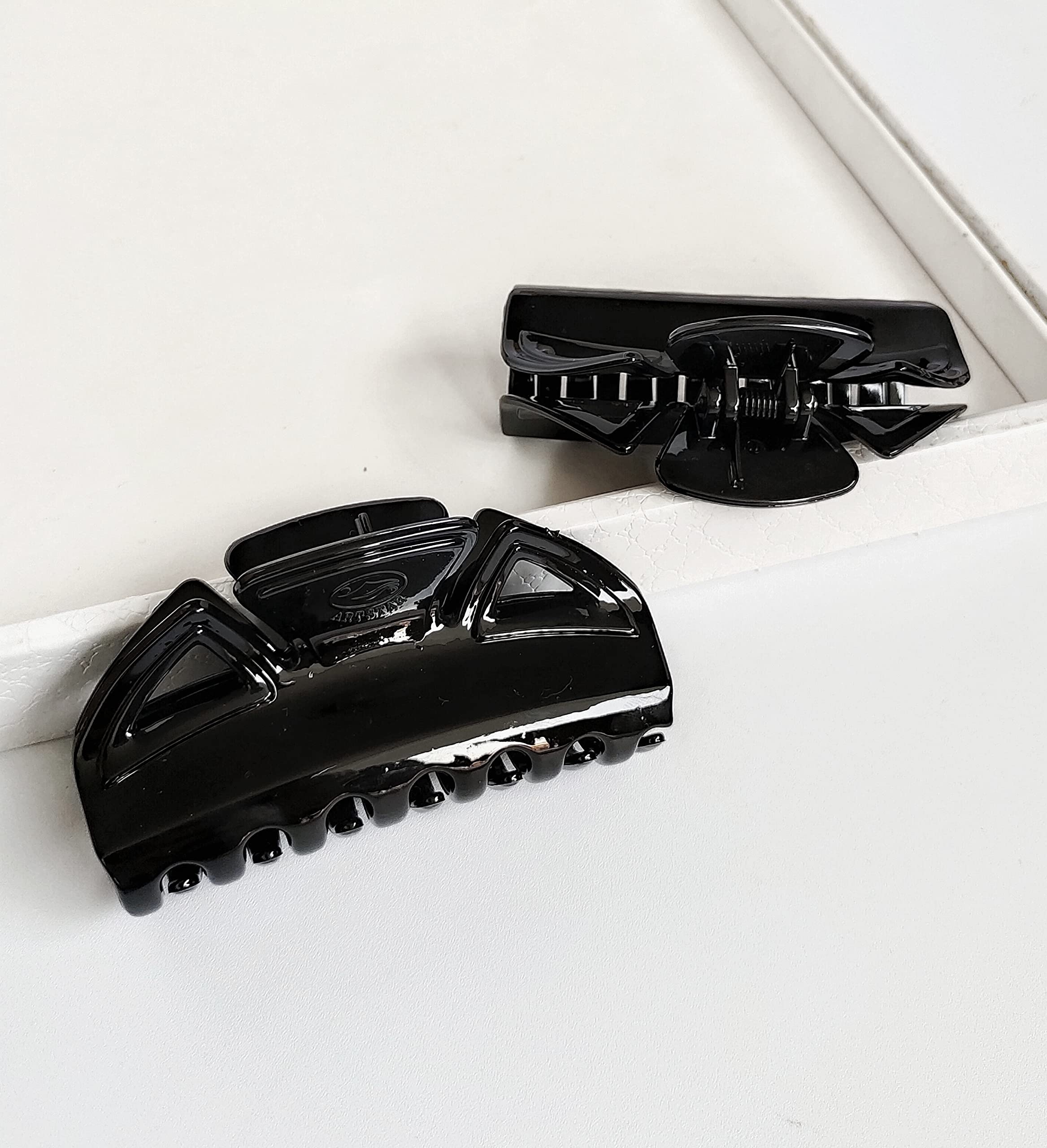 BellaStella Large Black Plastic Hair Claw Clips for Women & Girls - 2 Pack - Perfect for Ponytails, Buns & Updos - Hair Accessories for Everyday, Work & Special Occasions