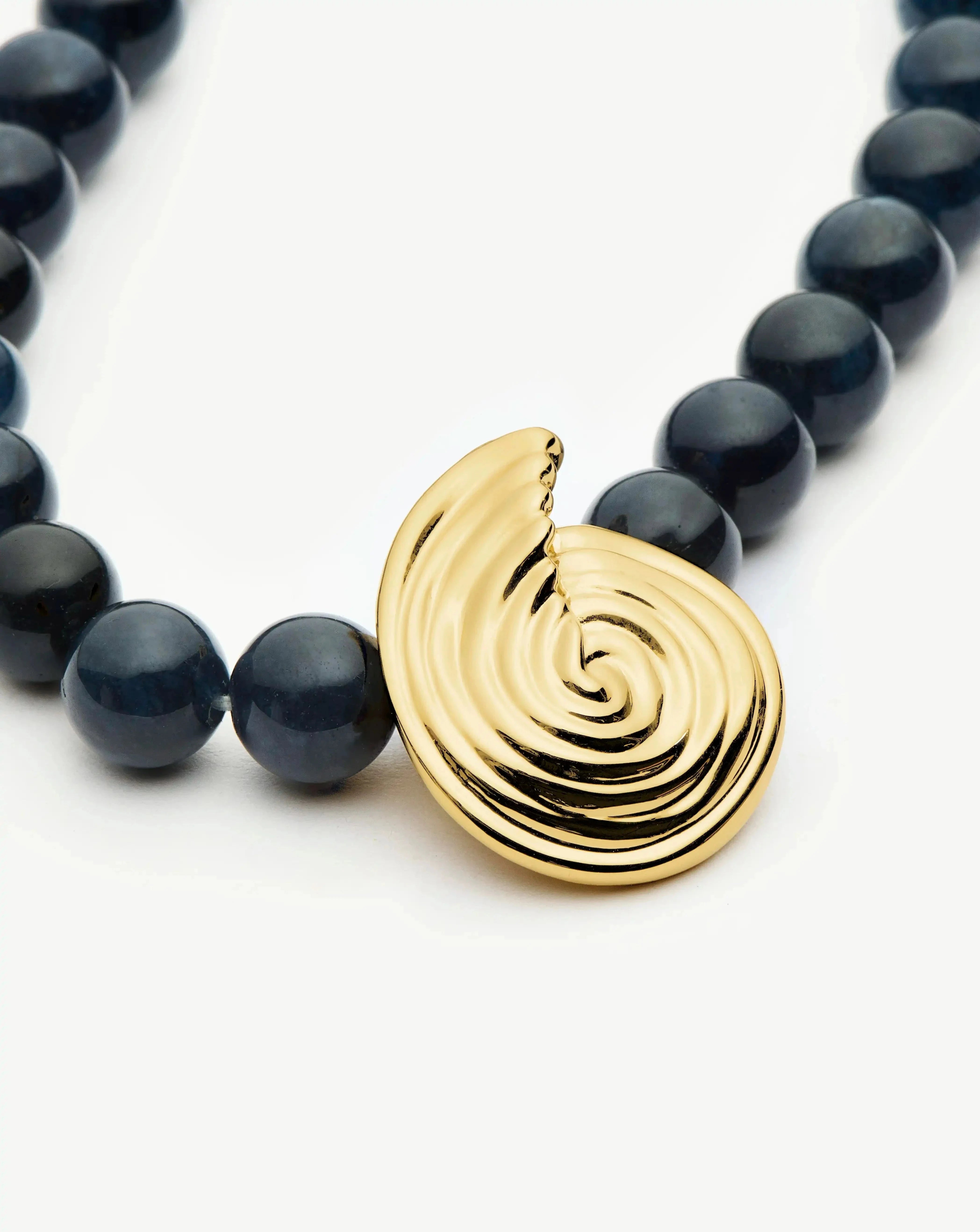 Spiral Gemstone Beaded Pendant Necklace - 18k Gold Plated with Dark Blue Crystal Quartz | Elegant Boho Jewelry for Women, Perfect for Parties, Weddings & Everyday Wear