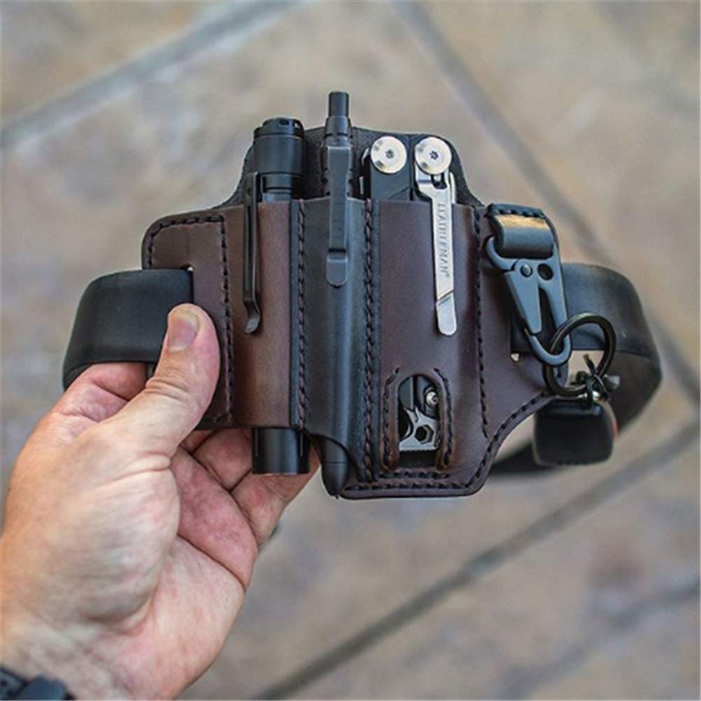 Leather EDC Belt Sheath Organizer - Multitool Pouch with Key Holder for Tools & Essentials | Perfect for Camping, Hiking & Everyday Carry (EDC) Gear