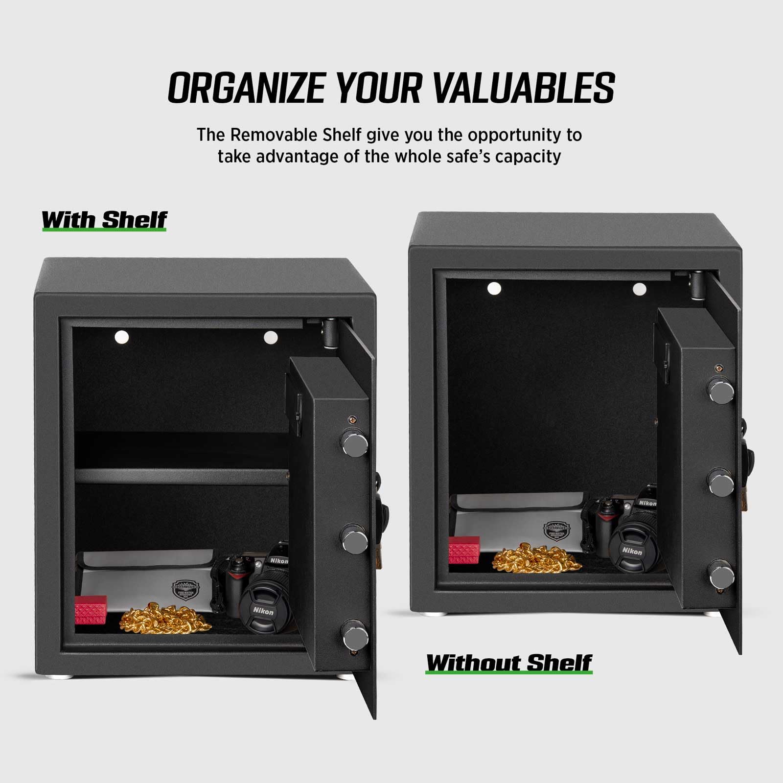 Digital Keypad Lock Box - 1.3 Cubic Feet Small Security Safe for Money, Jewelry, Documents & Guns | Fireproof Home & Office Safe with Removable Shelf | Ideal for Hotels, Businesses & Personal Storage (Black)