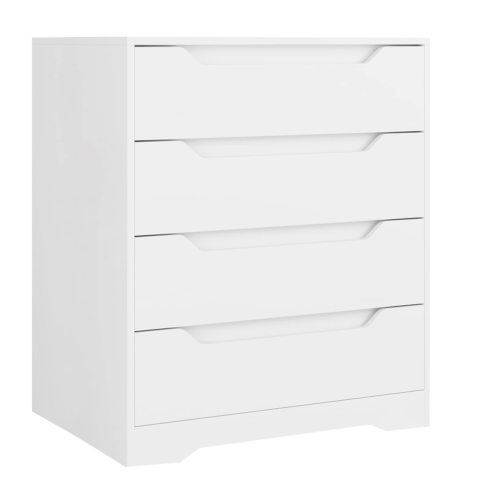 HOSTACK Modern 4-Drawer Dresser - White Wooden Storage Chest with Cut-Out Handles | Bedroom, Living Room & Hallway Clothing Organizer | Space-Saving Furniture for Small Apartments & Home Organization