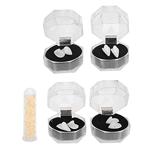 4 Pairs Vampire Fake Teeth Set - Halloween Cosplay Dentures with Installation Tools & Storage Box | Perfect for Costume Parties, Horror Events, and Theatrical Performances