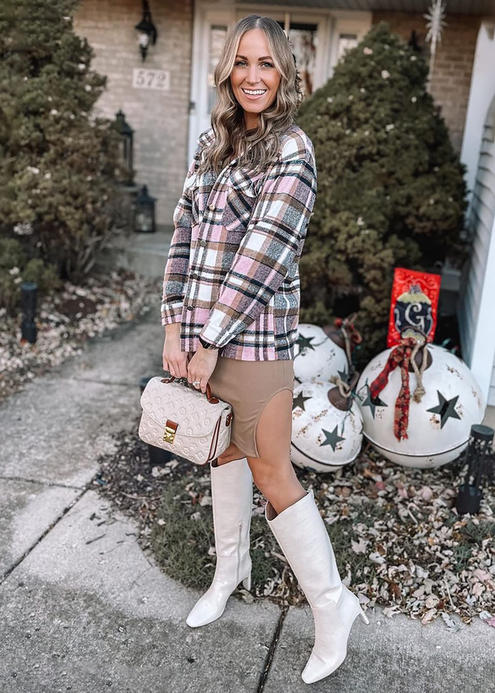 BTFBM Women's Plaid Flannel Shacket - Long Sleeve Button Down Casual Blouse for Fall & Spring | Loose Fit Tops for Work, Outdoor & Layering 2025
