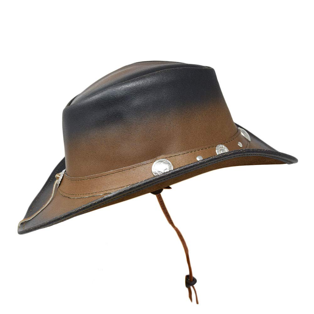 Authentic Bunker Hill Genuine Leather Cowboy Hat - 3 Inch Wide Brim in Tan & Black - Perfect for Western Rides, Country Music Festivals & Outdoor Adventures