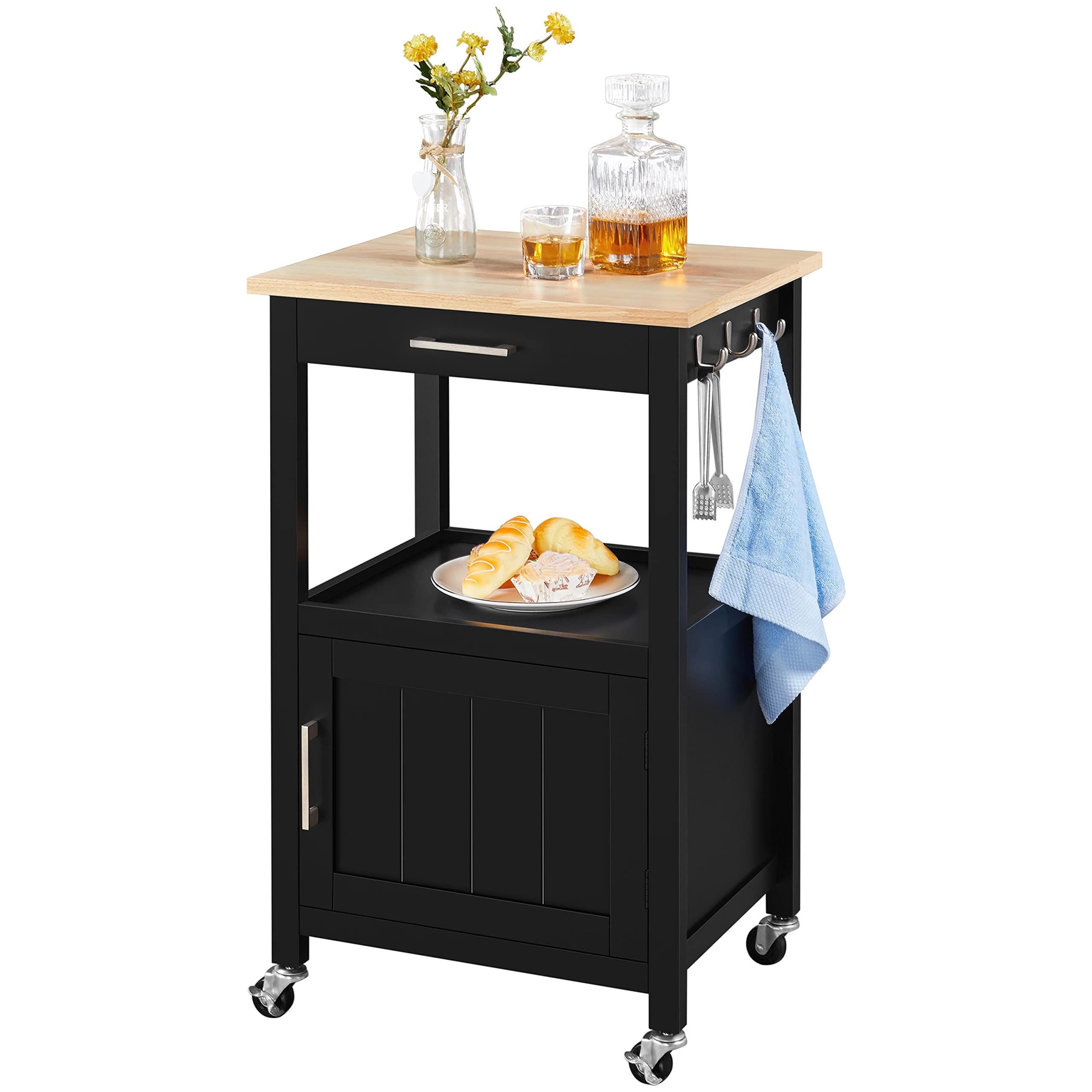 Topeakmart Kitchen Island Cart with Wood Top, Drawer & Storage Cabinet - Microwave Stand for Dining Room, Black - Perfect for Small Spaces, Kitchen Organization & Extra Counter Space