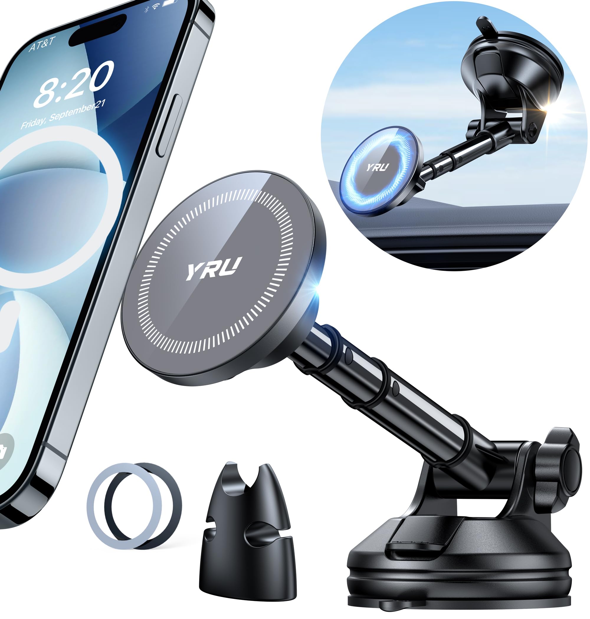 2024 Upgraded Magnetic Car Phone Holder with Super Strong Magnet - Patented MagSafe Compatible Dashboard & Windshield Mount for iPhone 15 14 13 12 Pro Max (Deep Grey) | Perfect for Hands-Free Driving, GPS Navigation & Safe Phone Use on Road Trips