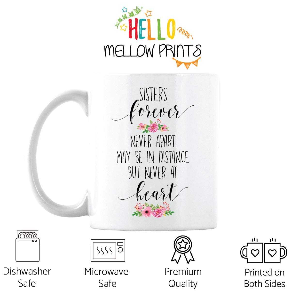 Personalized Sister Gifts - Best Going Away Present for Sisters - Long Distance Keepsake Coffee Mug - 11oz White Ceramic Cup - Perfect for Birthday, Christmas & Sister Bonding Moments