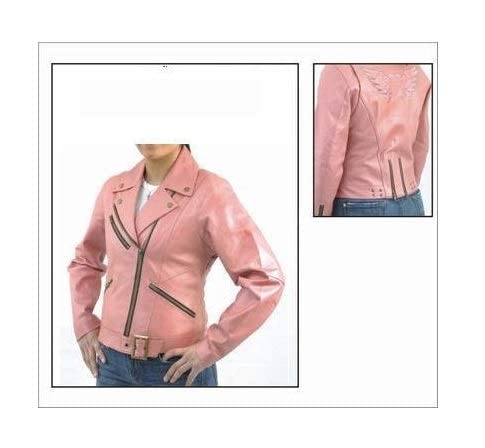 Women's Pink Leather Motorcycle Jacket with Wing Design - Stylish Biker Jacket for Riding, Fashion & Outdoor Adventures