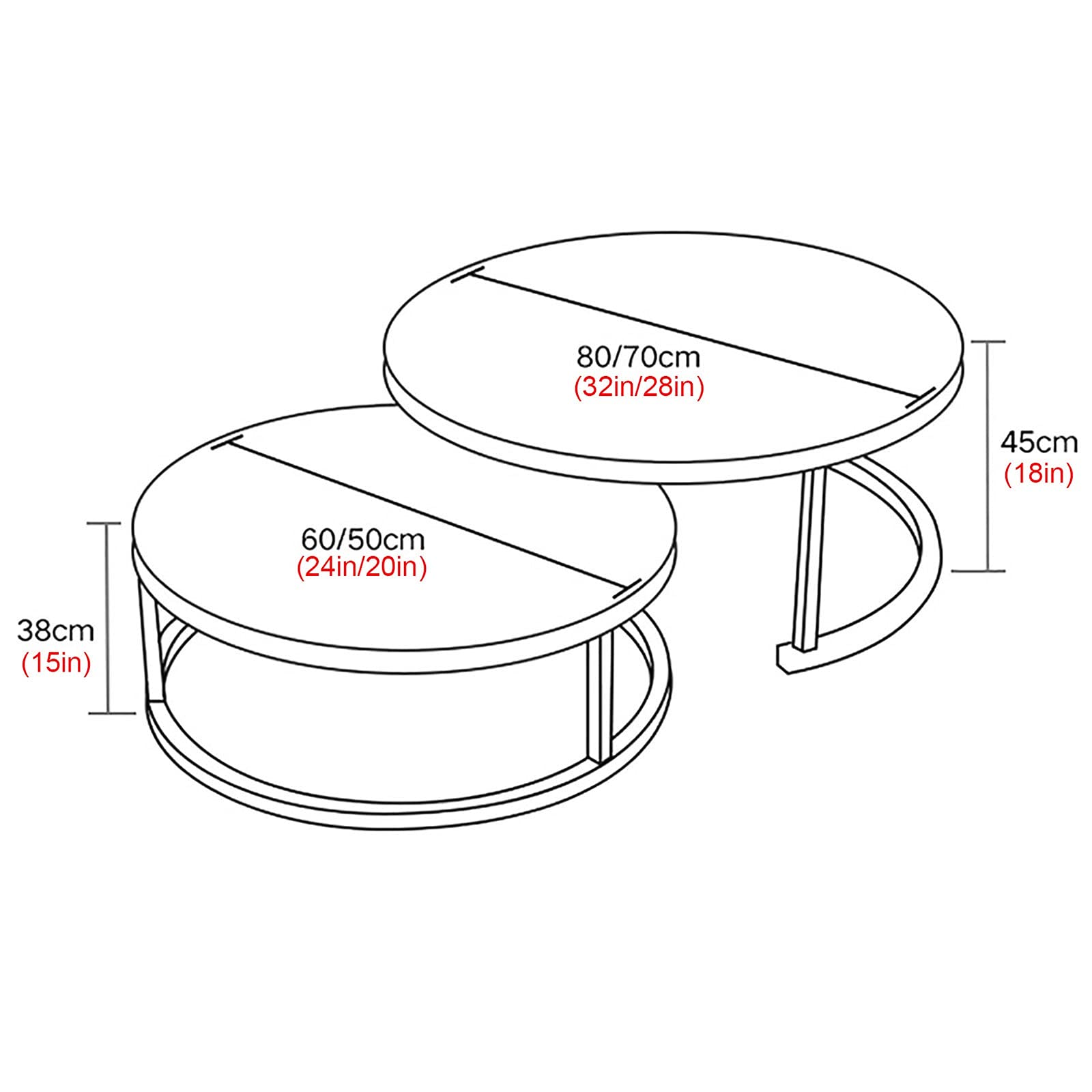 Modern Round Nesting Coffee Table Set of 2 - Stackable Marble Texture Side Tables for Living Room, Sofa & Bedroom - Black Frame (28in+20in) - Perfect for Small Spaces & Home Decor