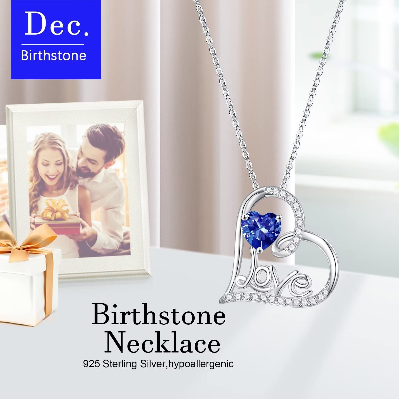 Forever Love Necklace for Women - 925 Sterling Silver Heart Pendant with Birthstone | Anniversary, Christmas, Birthday Gift for Wife, Mom, Girlfriend | Perfect for Romantic Occasions, Valentine's Day & Special Moments