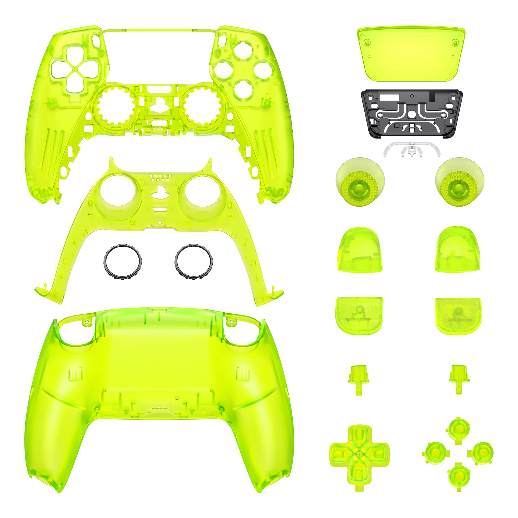 eXtremeRate Clear Lime Green Full Housing Shell with Buttons & Touchpad Cover - Replacement Decorative Front/Back Plates Compatible with PS5 Controller BDM-030/040/050 (QPFM5010G3) - Customize Your Gaming Setup for Enhanced Aesthetics & Comfort