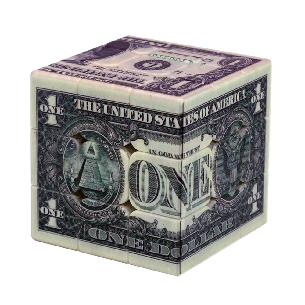 3x3 Speed Cube with Dollar Bill Pattern - Fast & Smooth Magic Cube Puzzle for Kids & Adults - 5.6cm/2.2